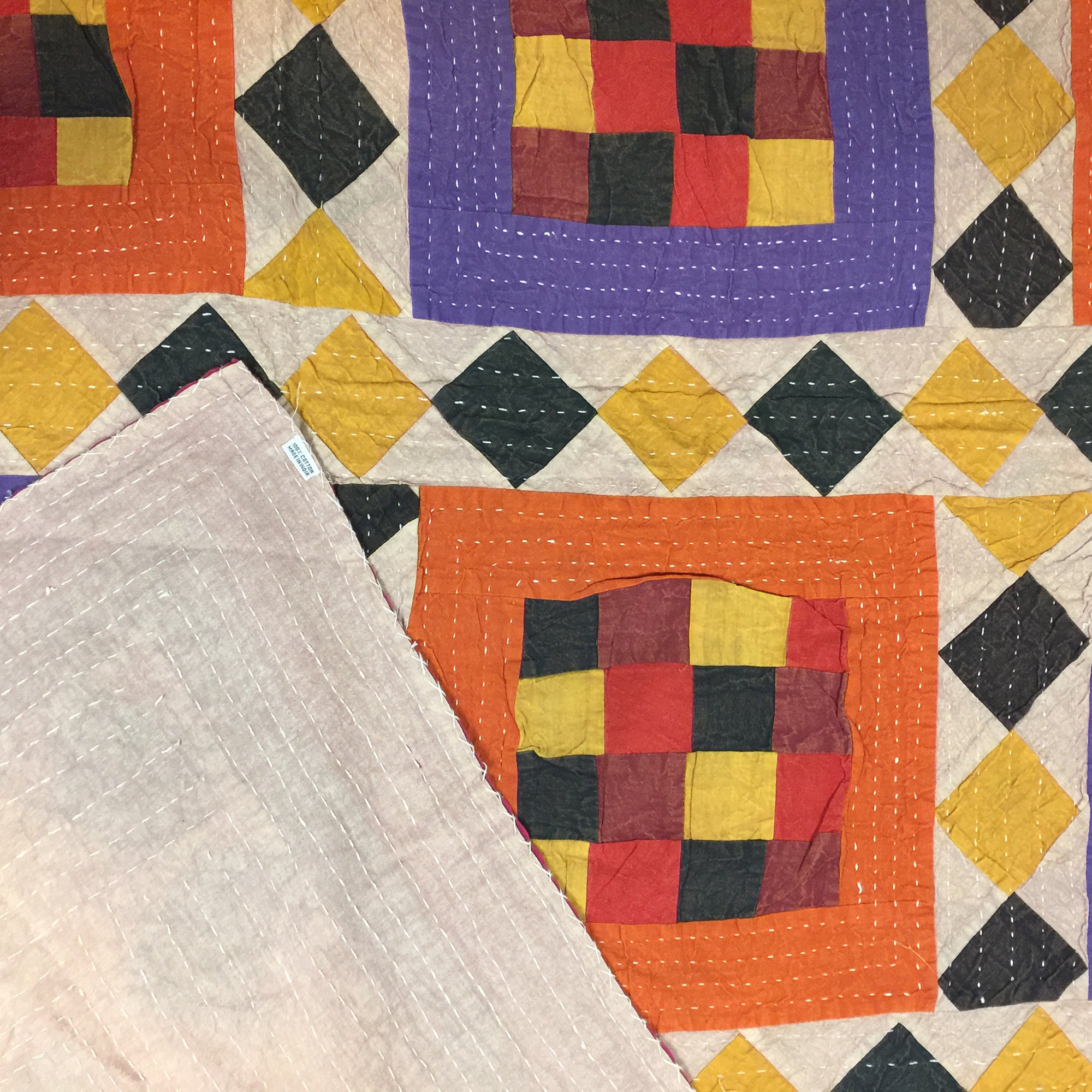 Checkered Patchwork Kantha Quilt-6 colors - Vintage India NYC