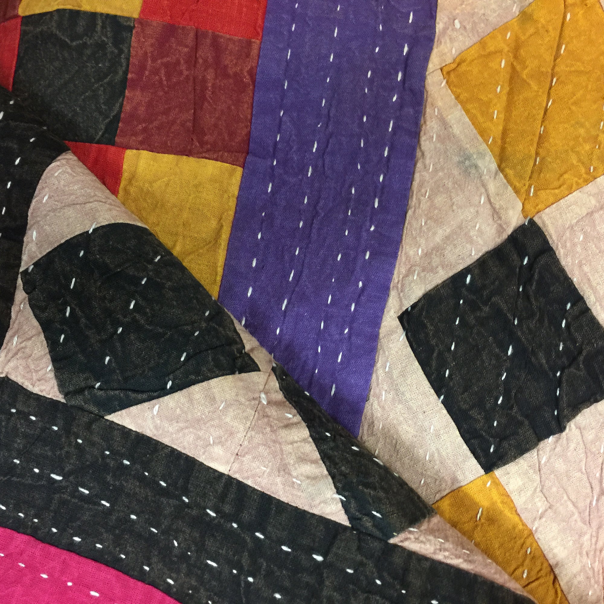 Checkered Patchwork Kantha Quilt-6 colors - Vintage India NYC