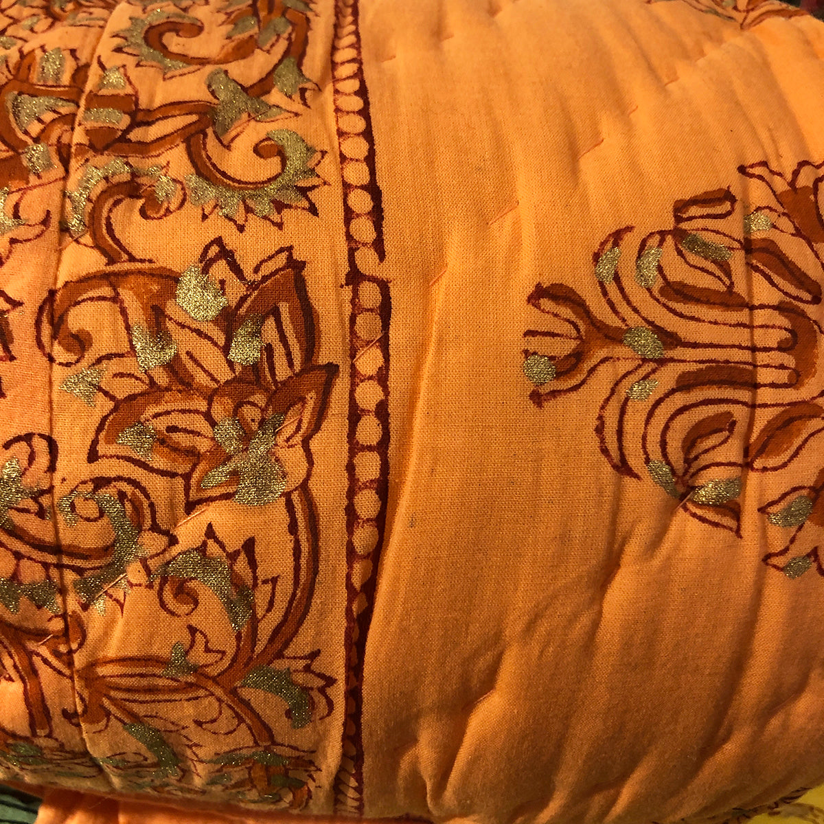 JM Twin Block Print Quilt Orange - Vintage India NYC