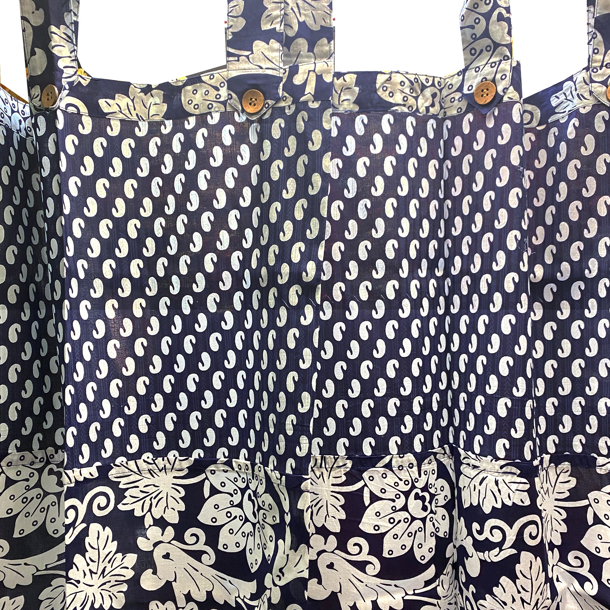 Navy & White Cotton Curtain Pair-5 Patterns - Vintage India NYC
