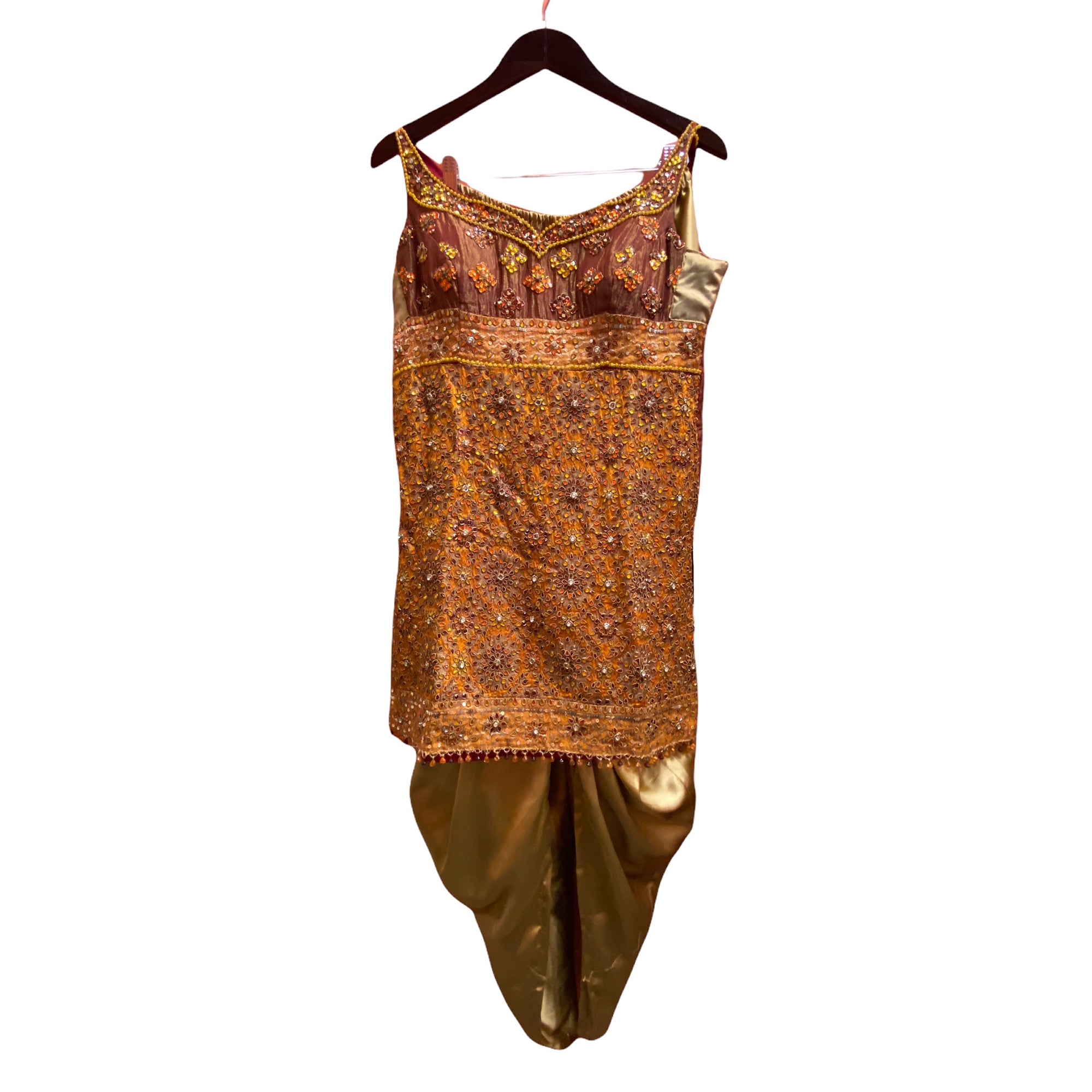 Rust and Orange Heavywork Dhoti Set - Vintage India NYC