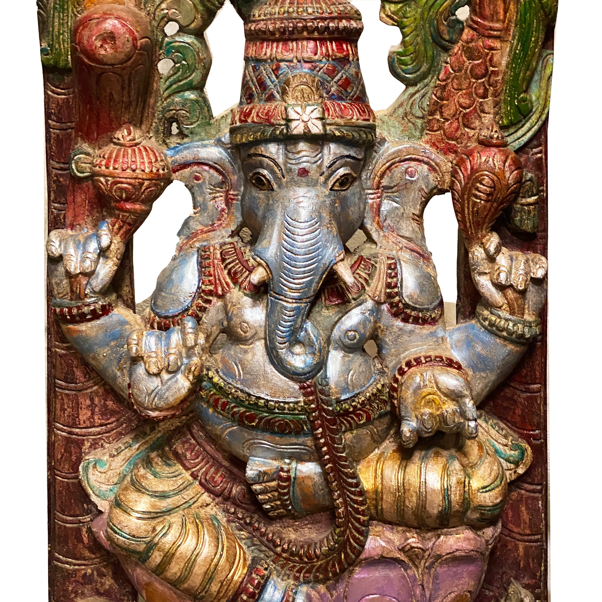 Ganesh Hand-Painted & Carved Murti-Pastel Colors - Vintage India NYC