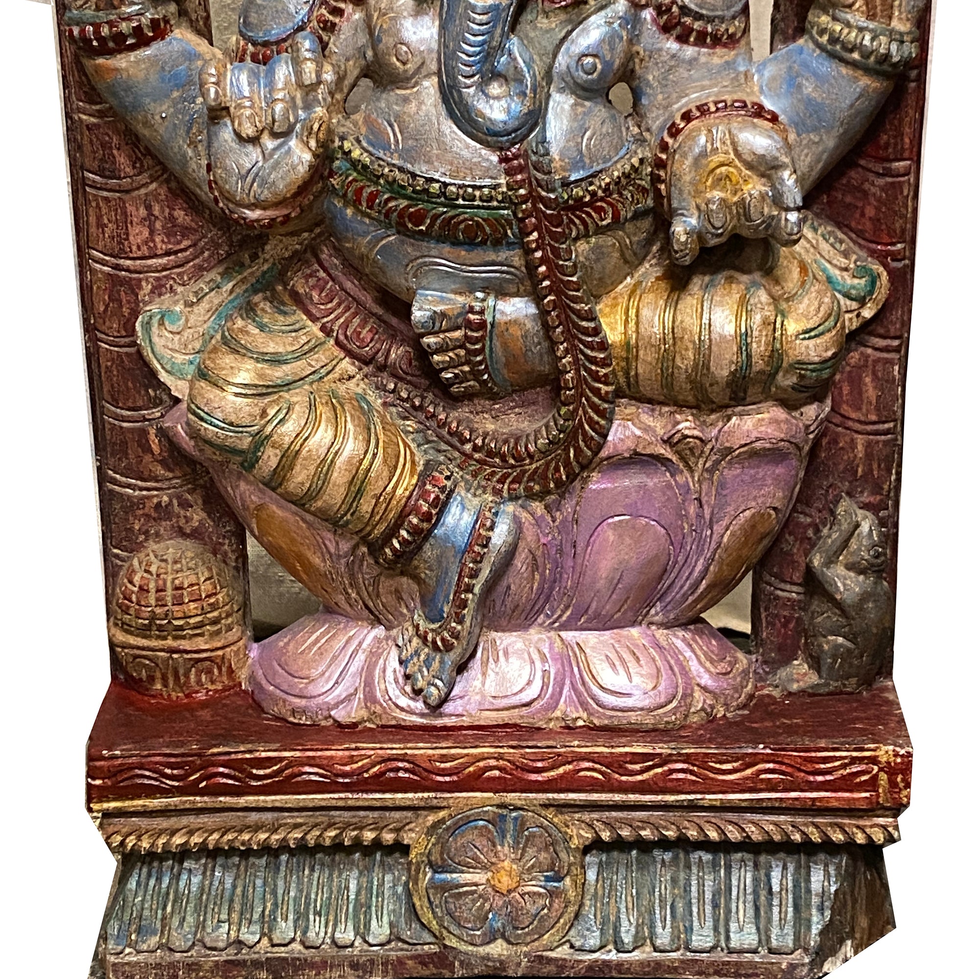 Ganesh Hand-Painted & Carved Murti-Pastel Colors - Vintage India NYC
