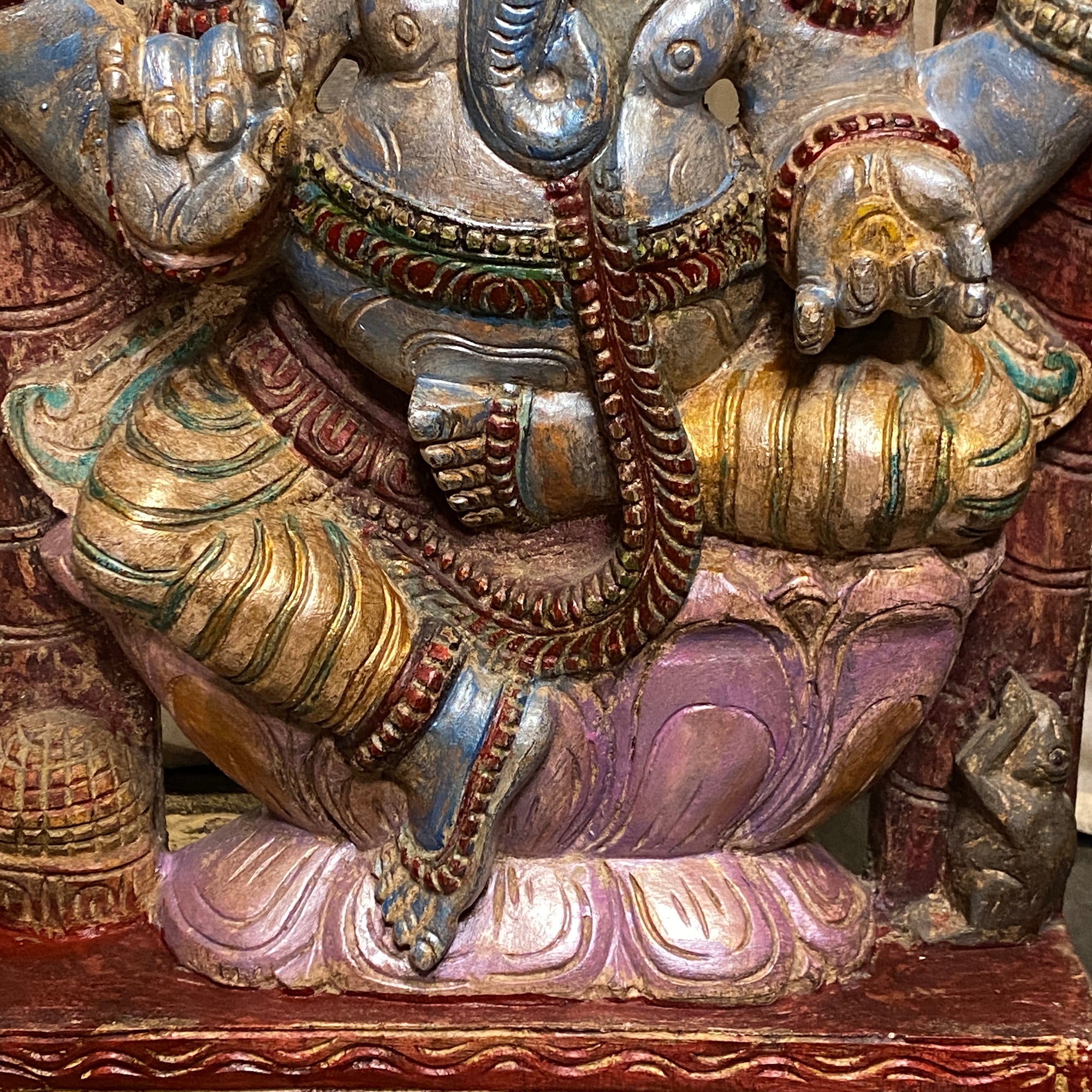 Ganesh Hand-Painted & Carved Murti-Pastel Colors - Vintage India NYC