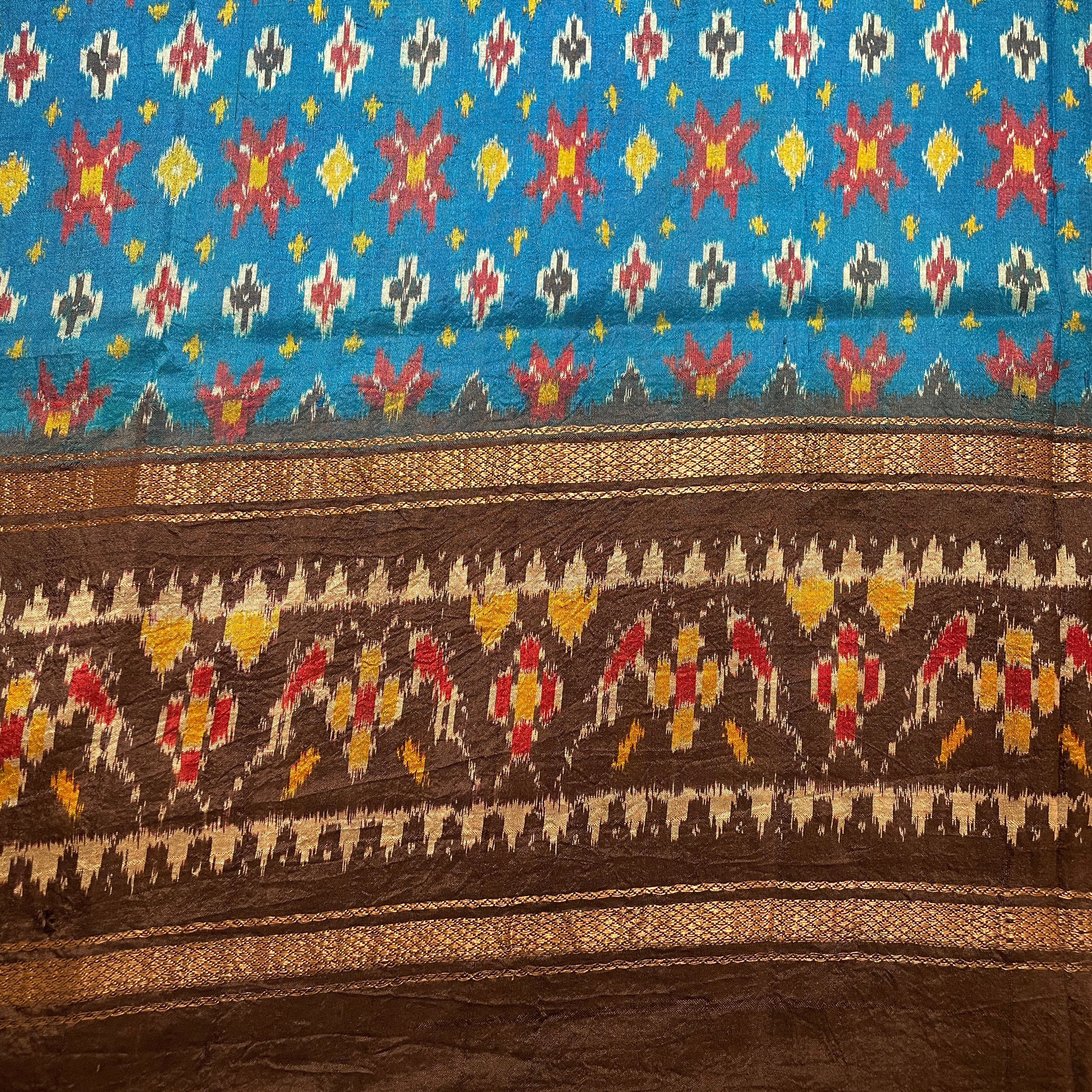 Blue & Black Patola Silk Saree - Vintage India NYC