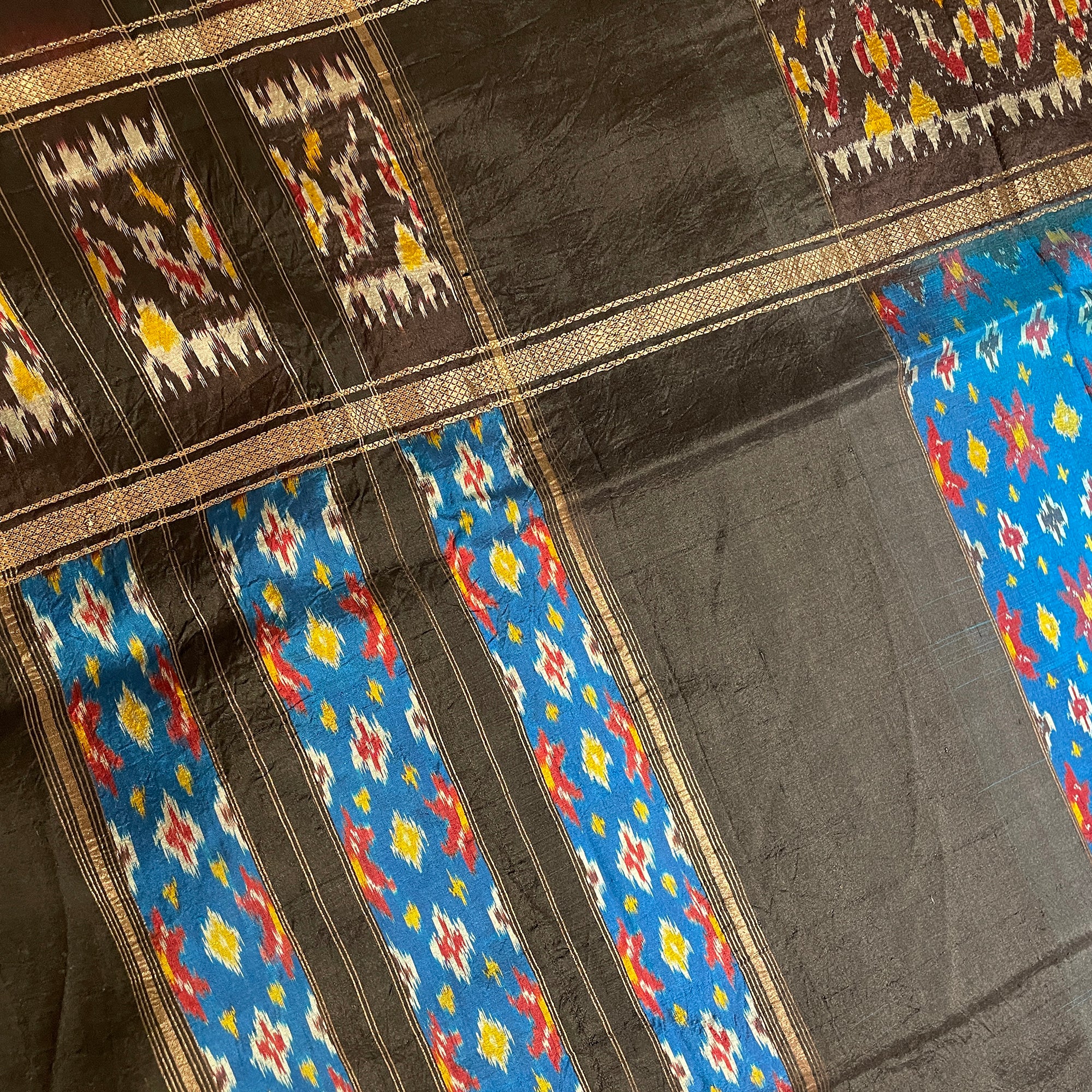 Blue & Black Patola Silk Saree - Vintage India NYC