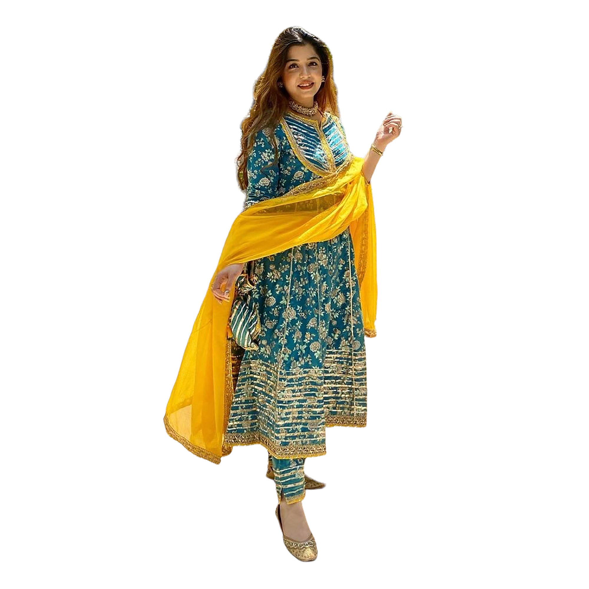 PC Deep Ocean Floral Anarkali Set- - Vintage India NYC