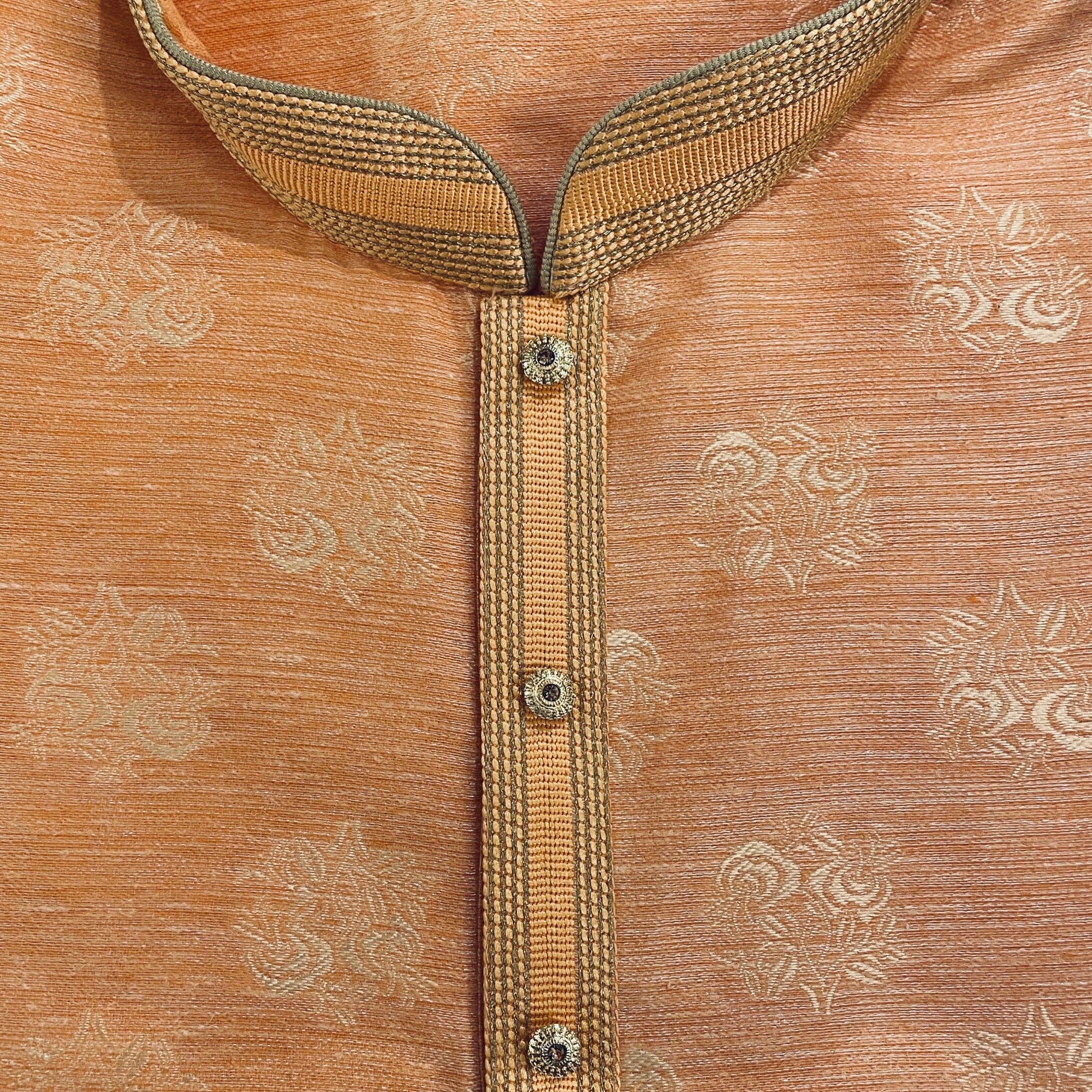 YD Peach Brocade Kurta- Size 48 - Vintage India NYC