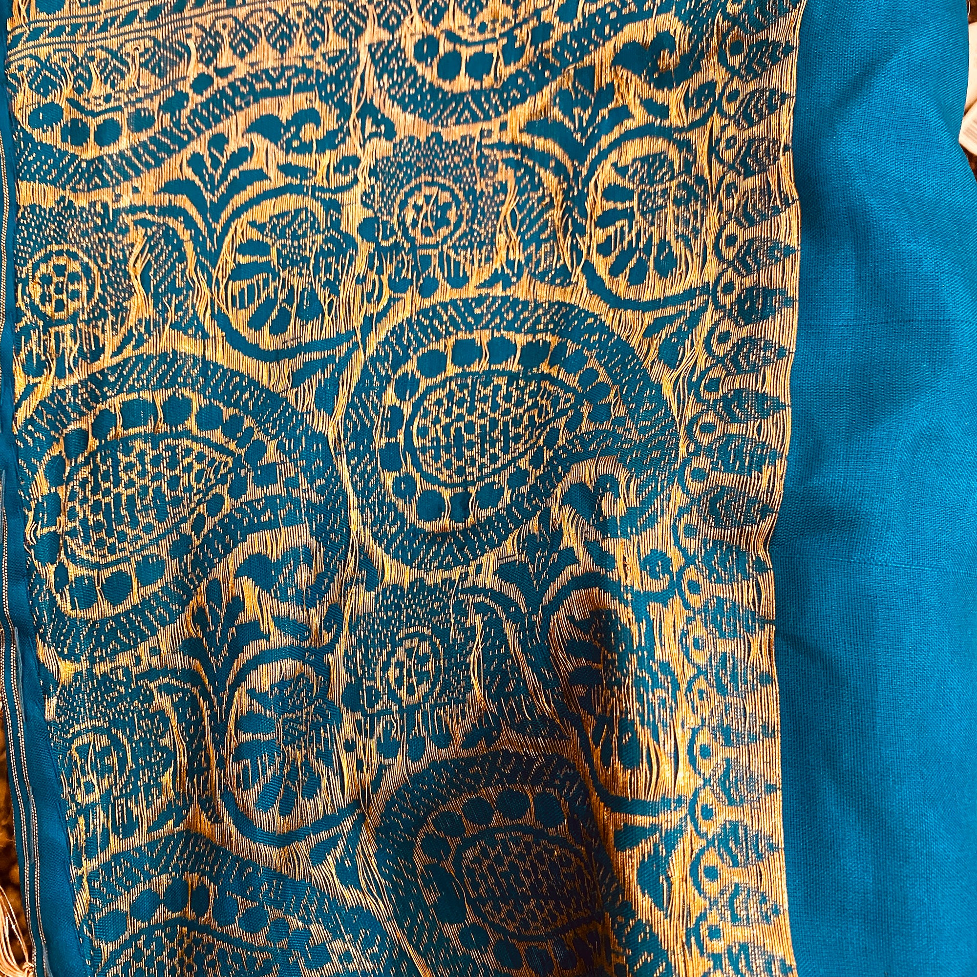 Handwoven Pure Silk and Gold Zari Dupatta Stoles-Many Colors - Vintage India NYC