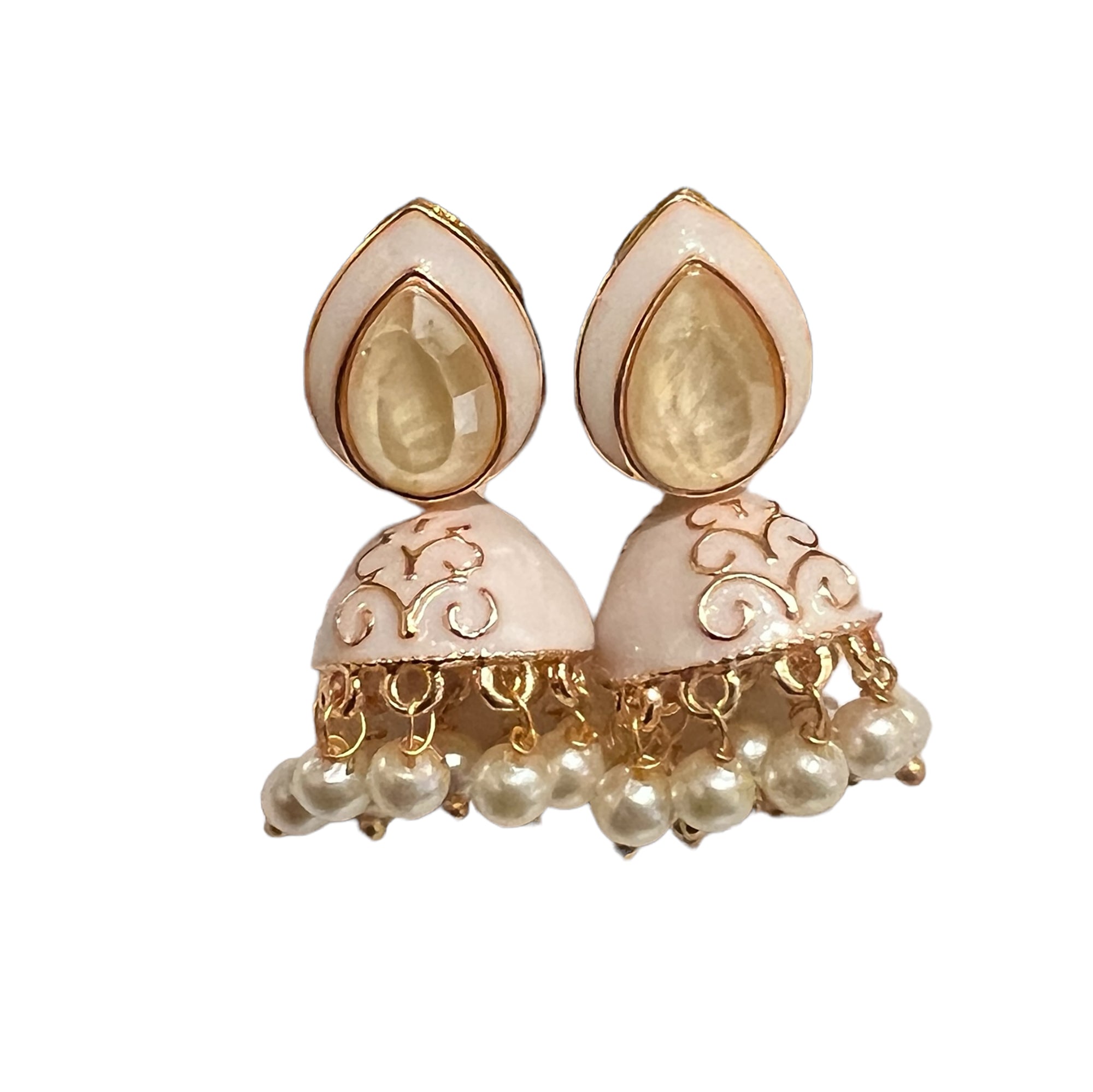 Pink Enamel Jhumki Earrings- Many Styles - Vintage India NYC