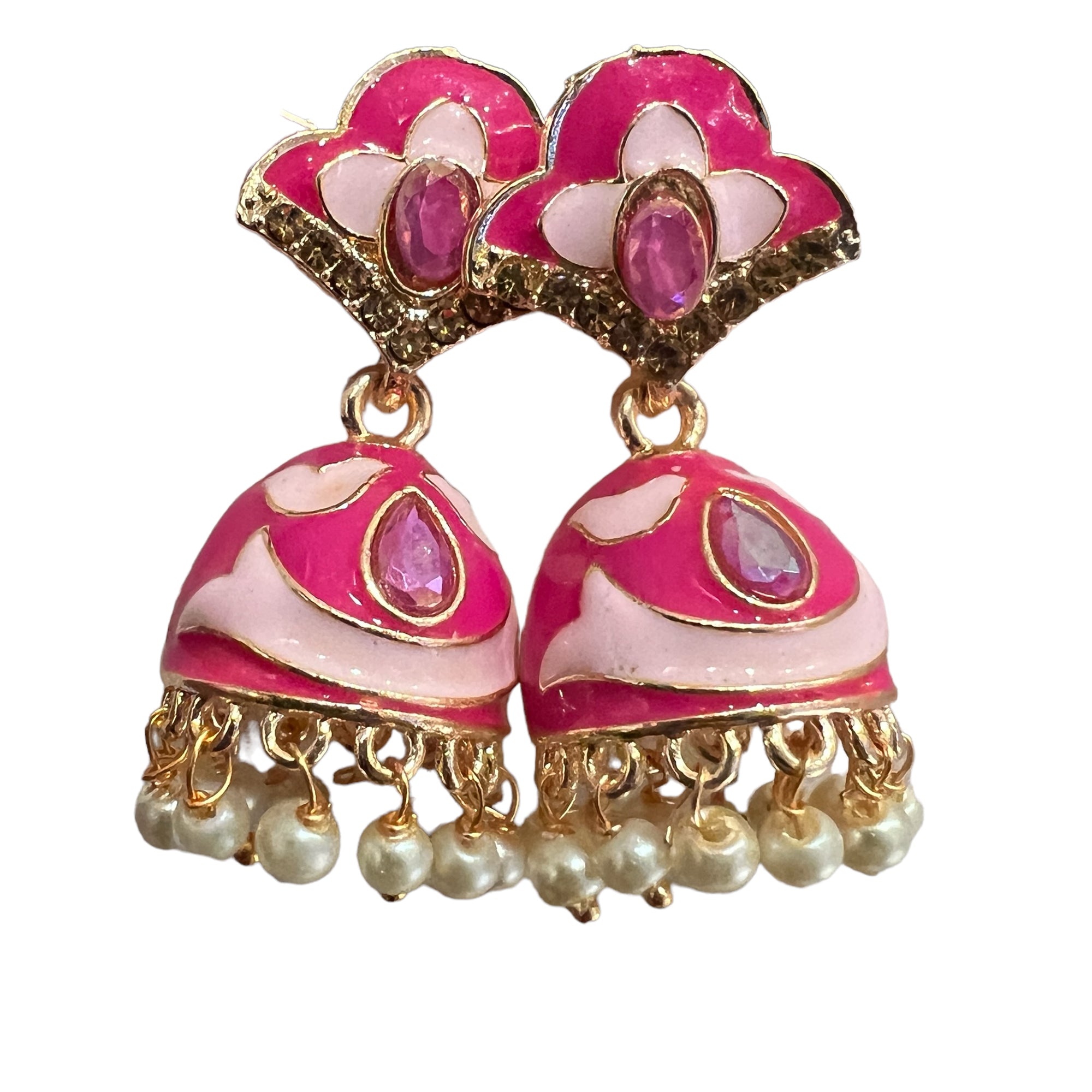Pink Enamel Jhumki Earrings- Many Styles - Vintage India NYC