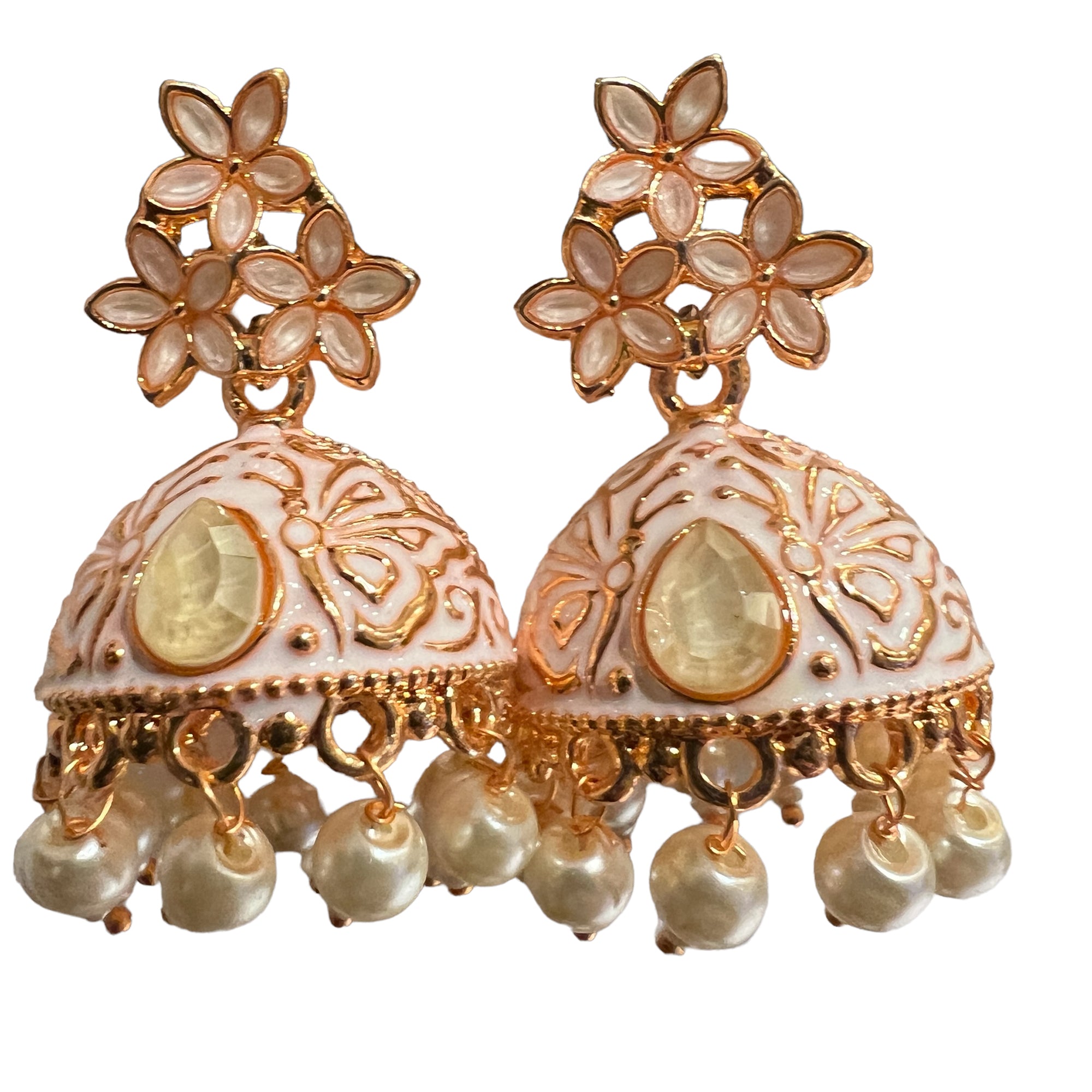 Pink Enamel Jhumki Earrings- Many Styles - Vintage India NYC