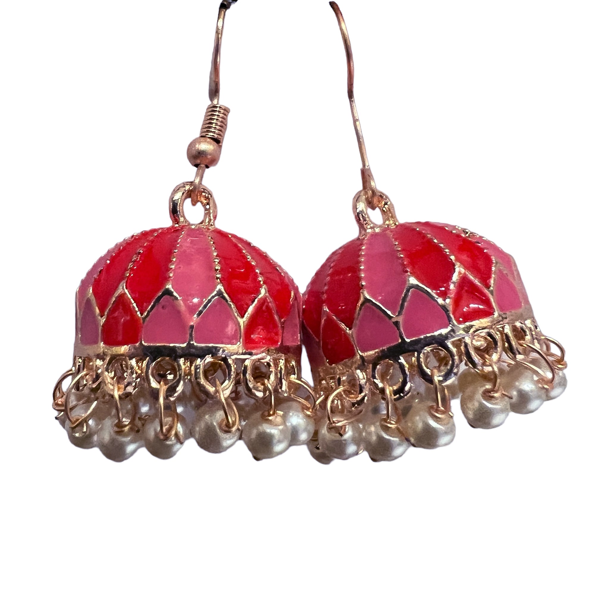Pink Enamel Jhumki Earrings- Many Styles - Vintage India NYC