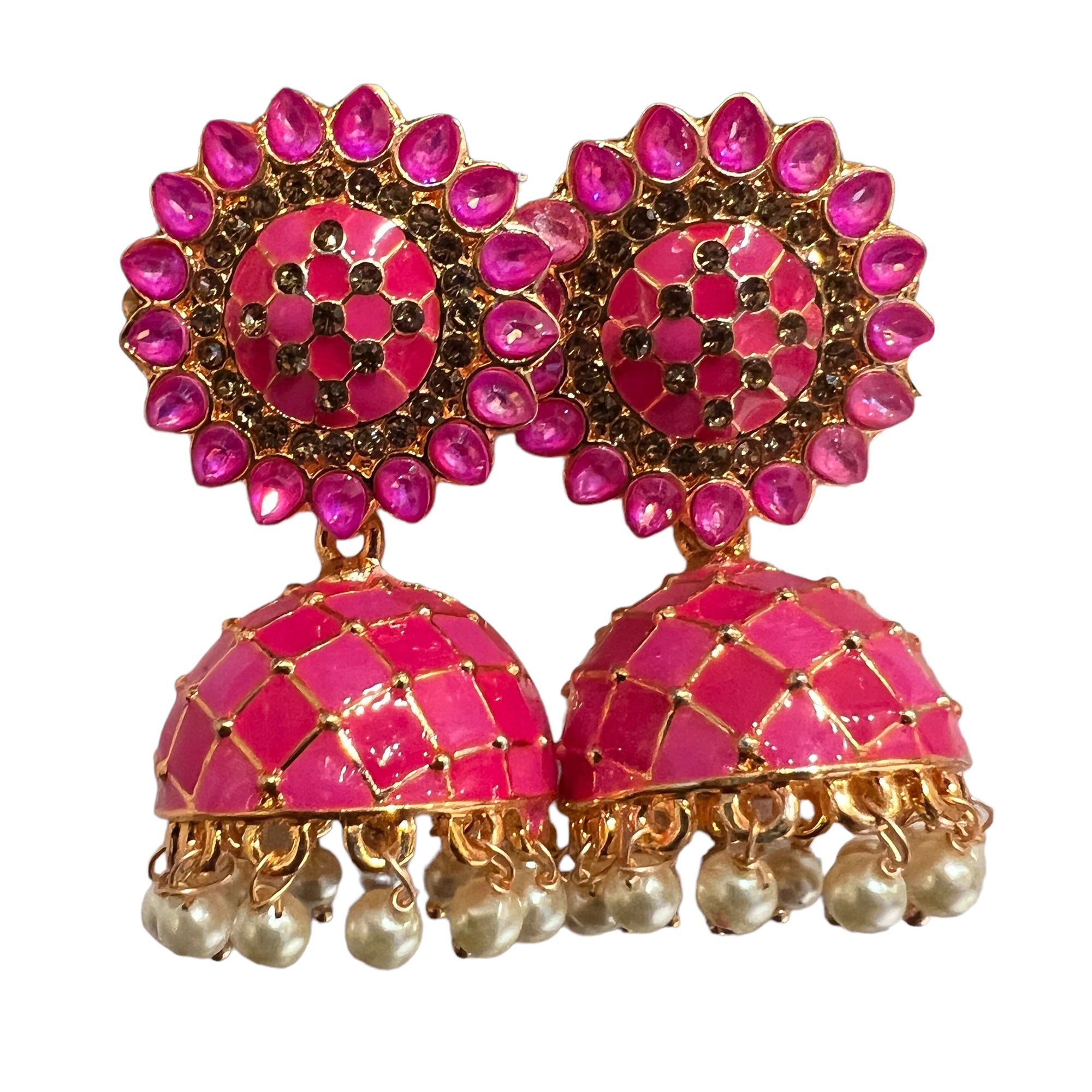 Pink Enamel Jhumki Earrings- Many Styles - Vintage India NYC