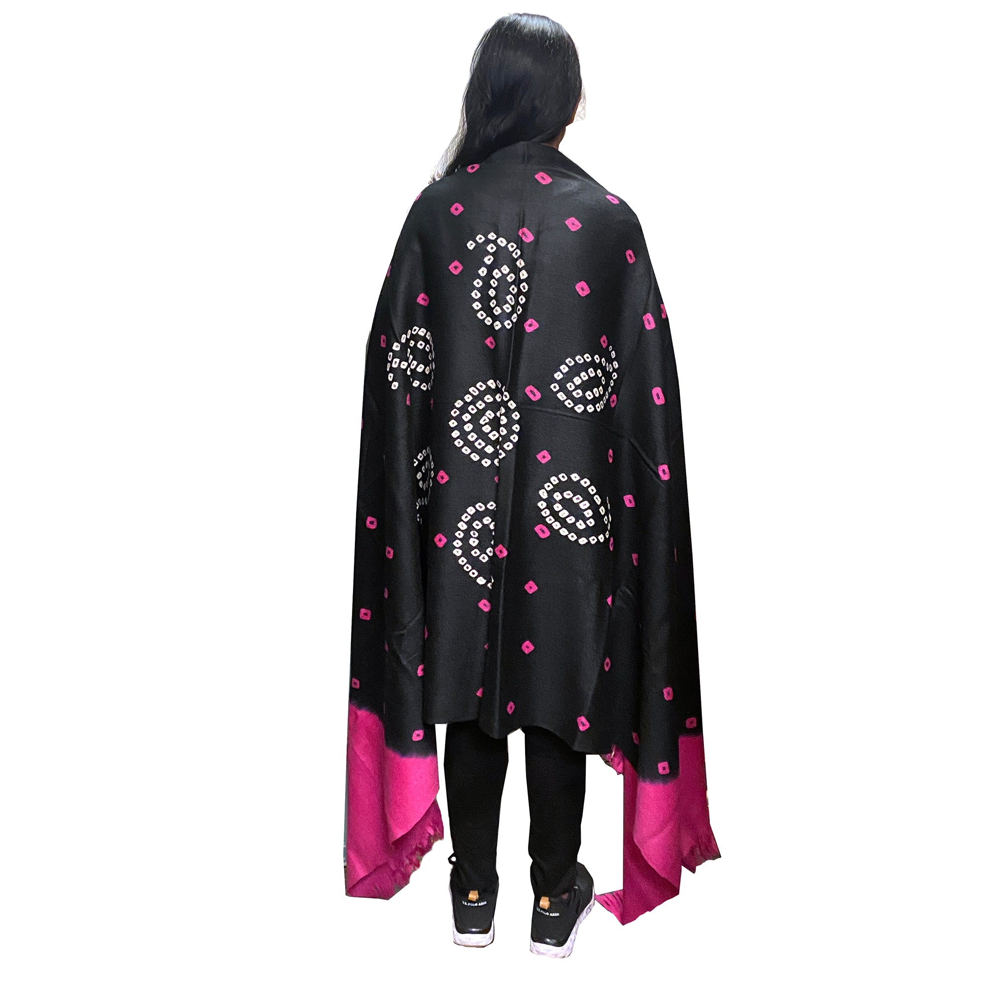 Handwoven Fuchsia and Black Bandhani Shawl - Vintage India NYC