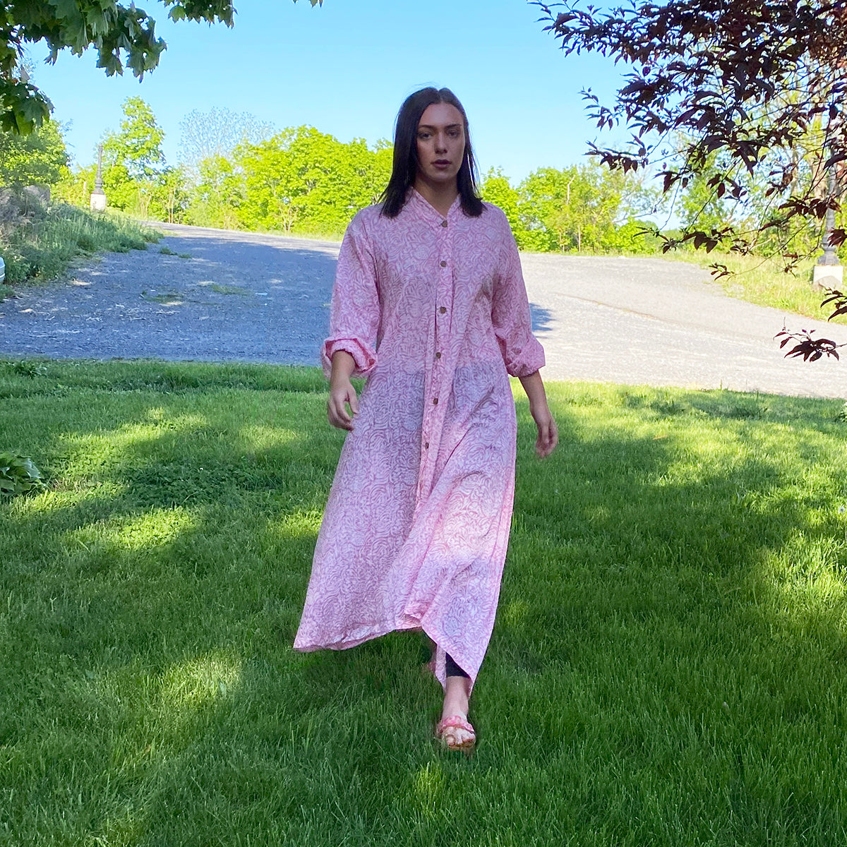 Cotton Blockprint Coat Dress - Vintage India NYC