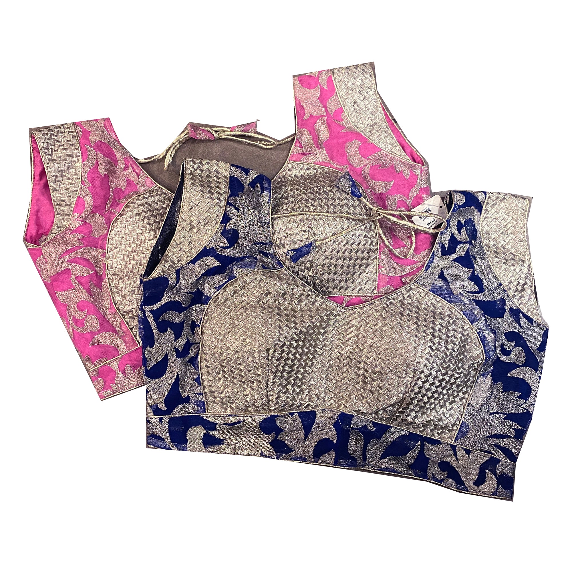 Blue or Pink with Silver Saree Blouse - Vintage India NYC