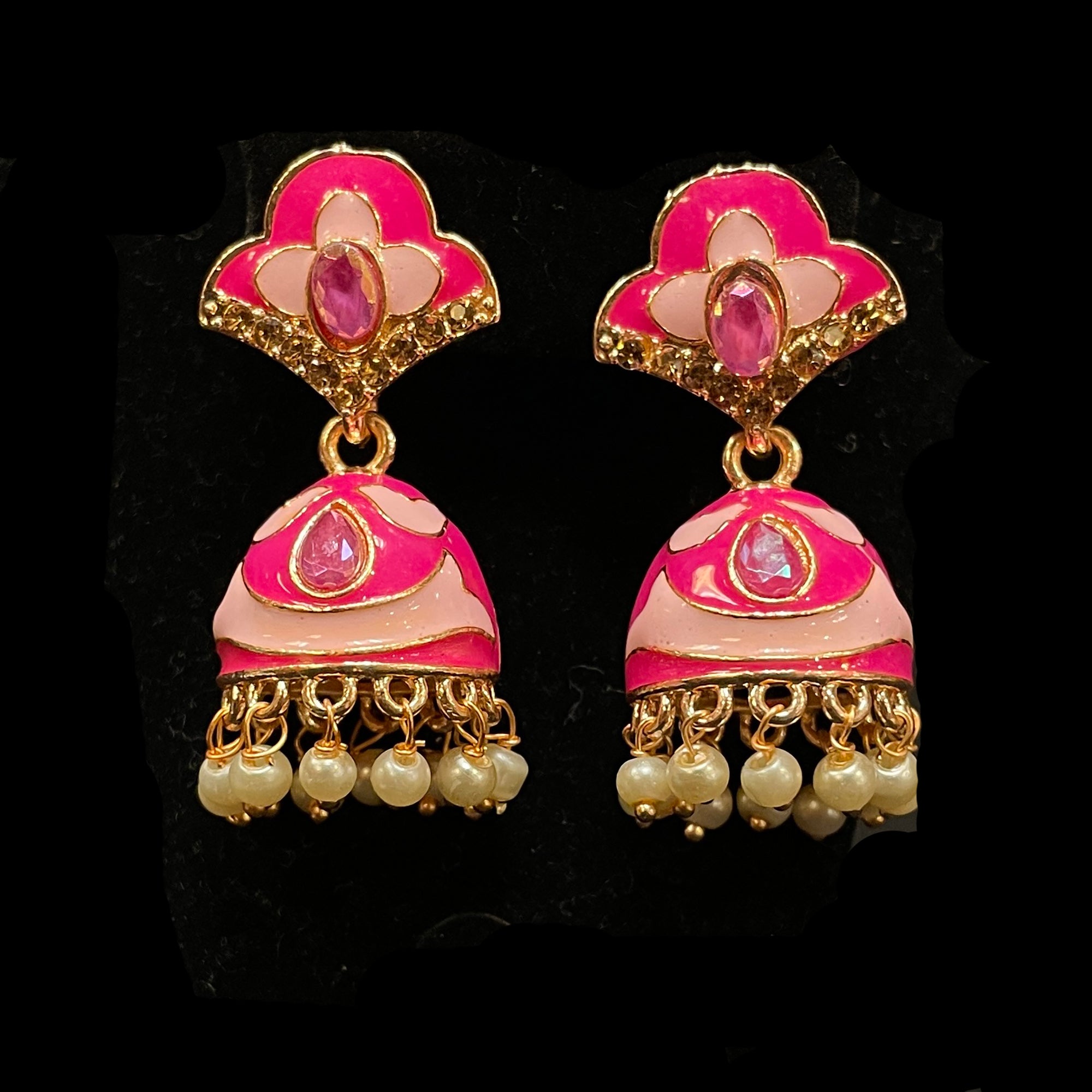 Small Enamel Jhumki Earrings-5 Colors - Vintage India NYC