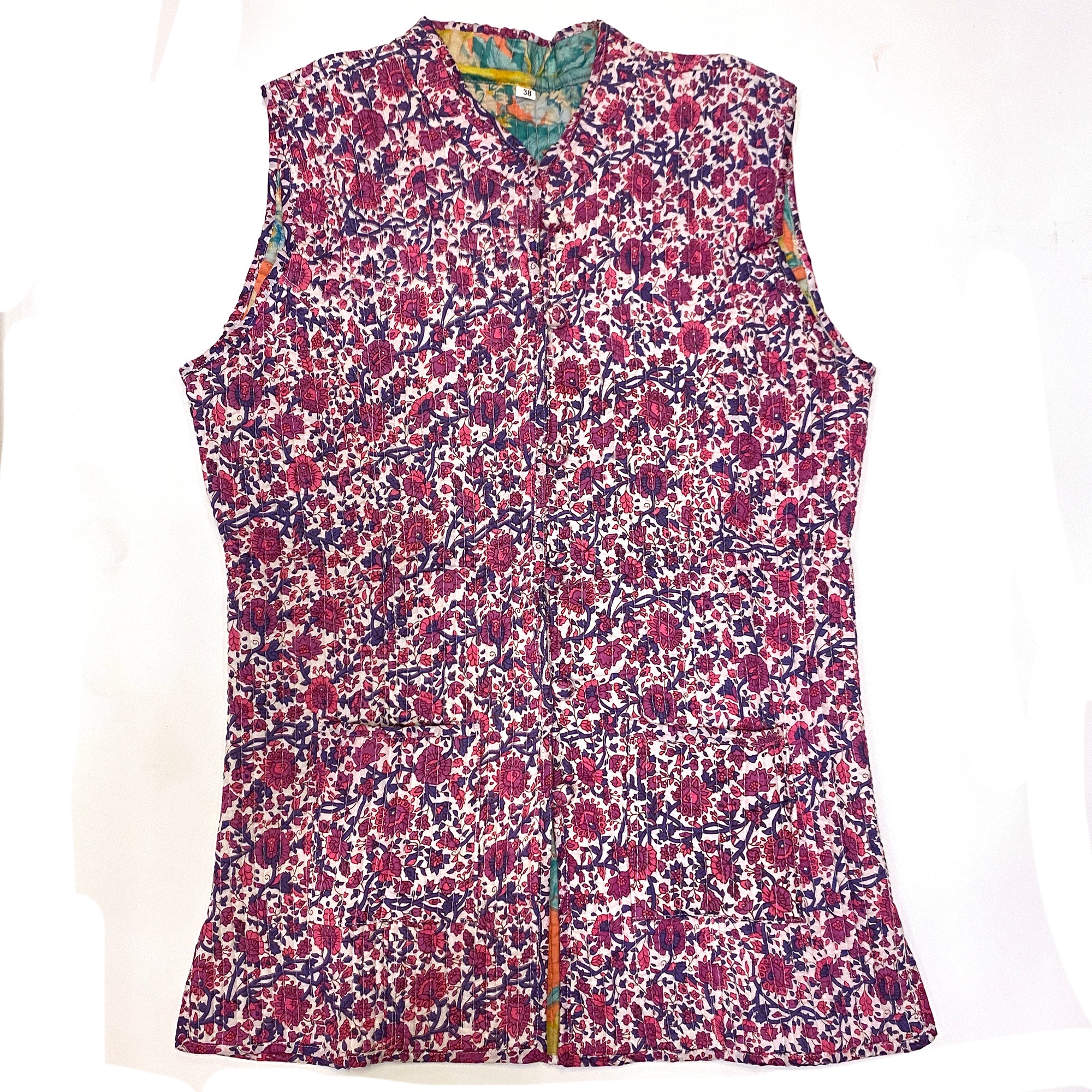 Pink Floral Print Quilted Vest - Vintage India NYC