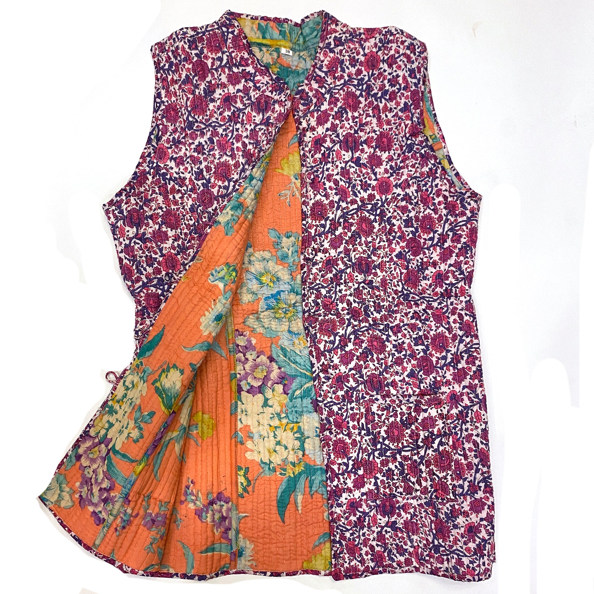 Pink Floral Print Quilted Vest - Vintage India NYC