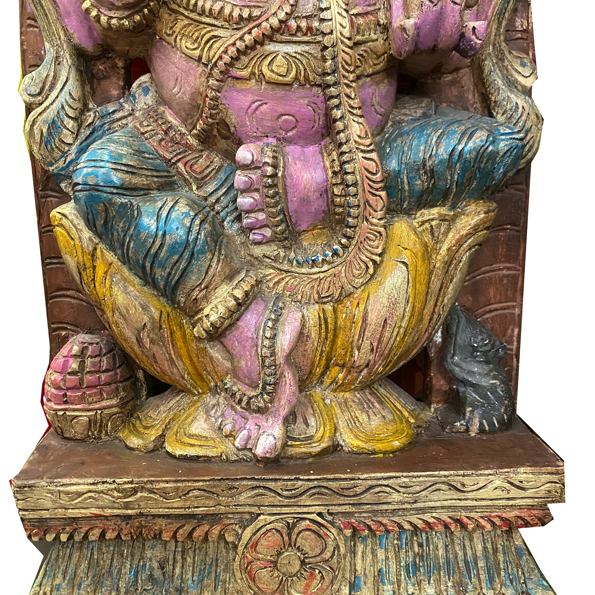 Pink Ganesh Hand-painted & Carved Murti - Vintage India NYC