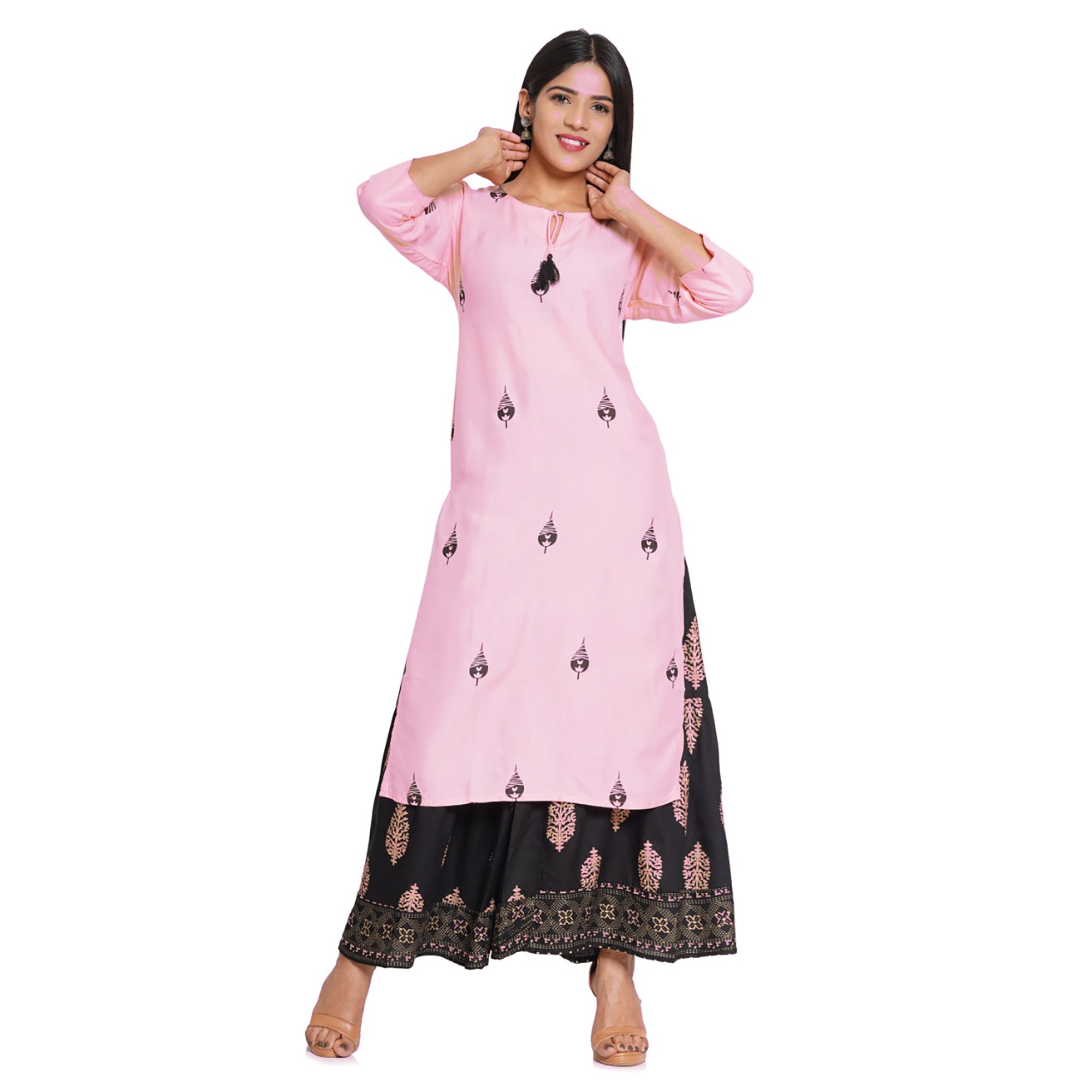 Plus Size Pink Kurta Skirt Set - Vintage India NYC