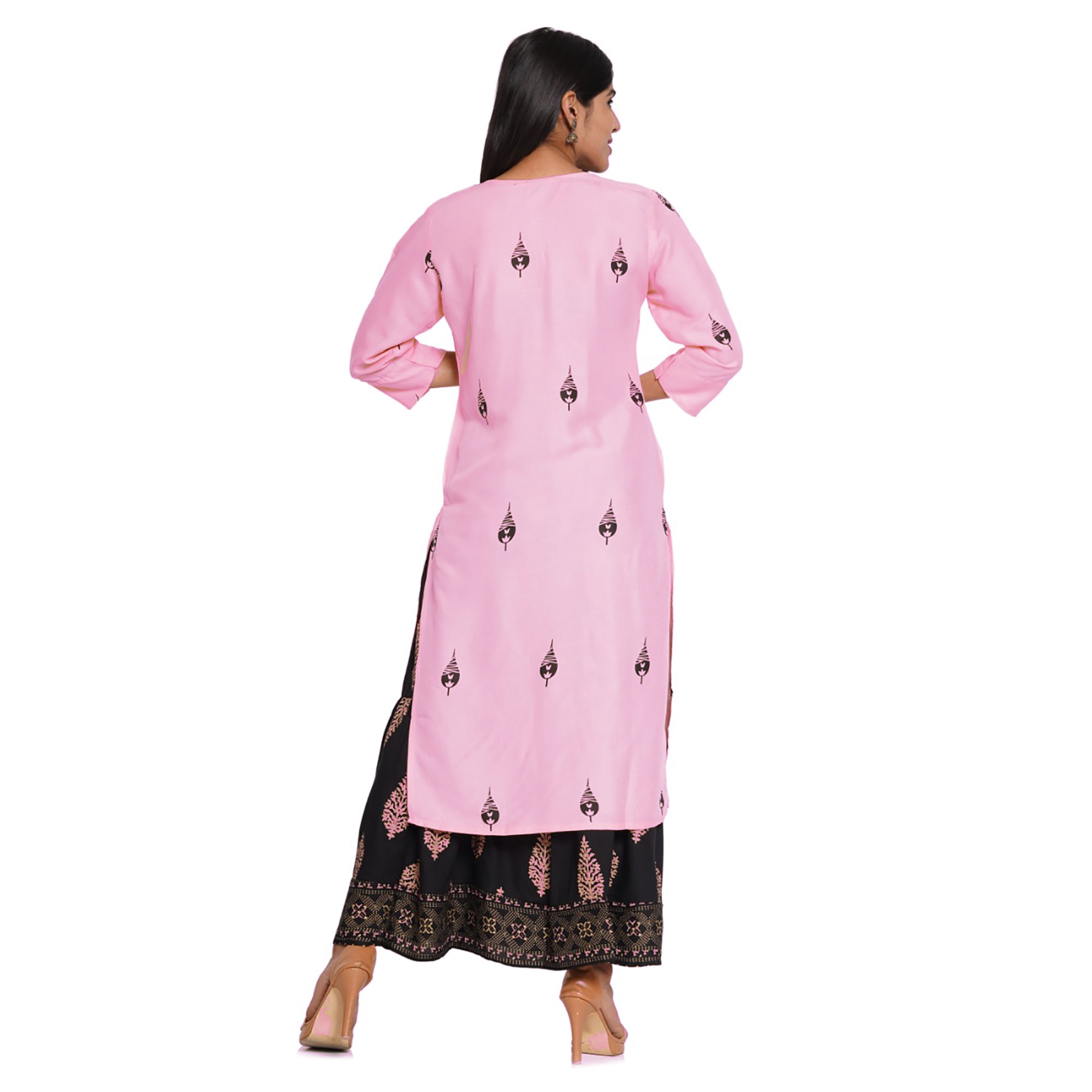 Plus Size Pink Kurta Skirt Set - Vintage India NYC