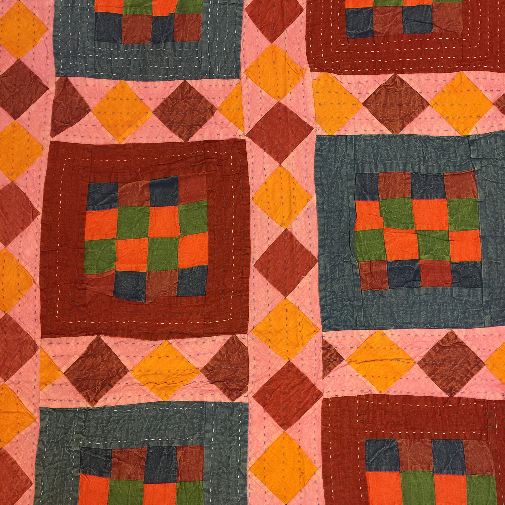 Checkered Patchwork Kantha Quilt-6 colors - Vintage India NYC