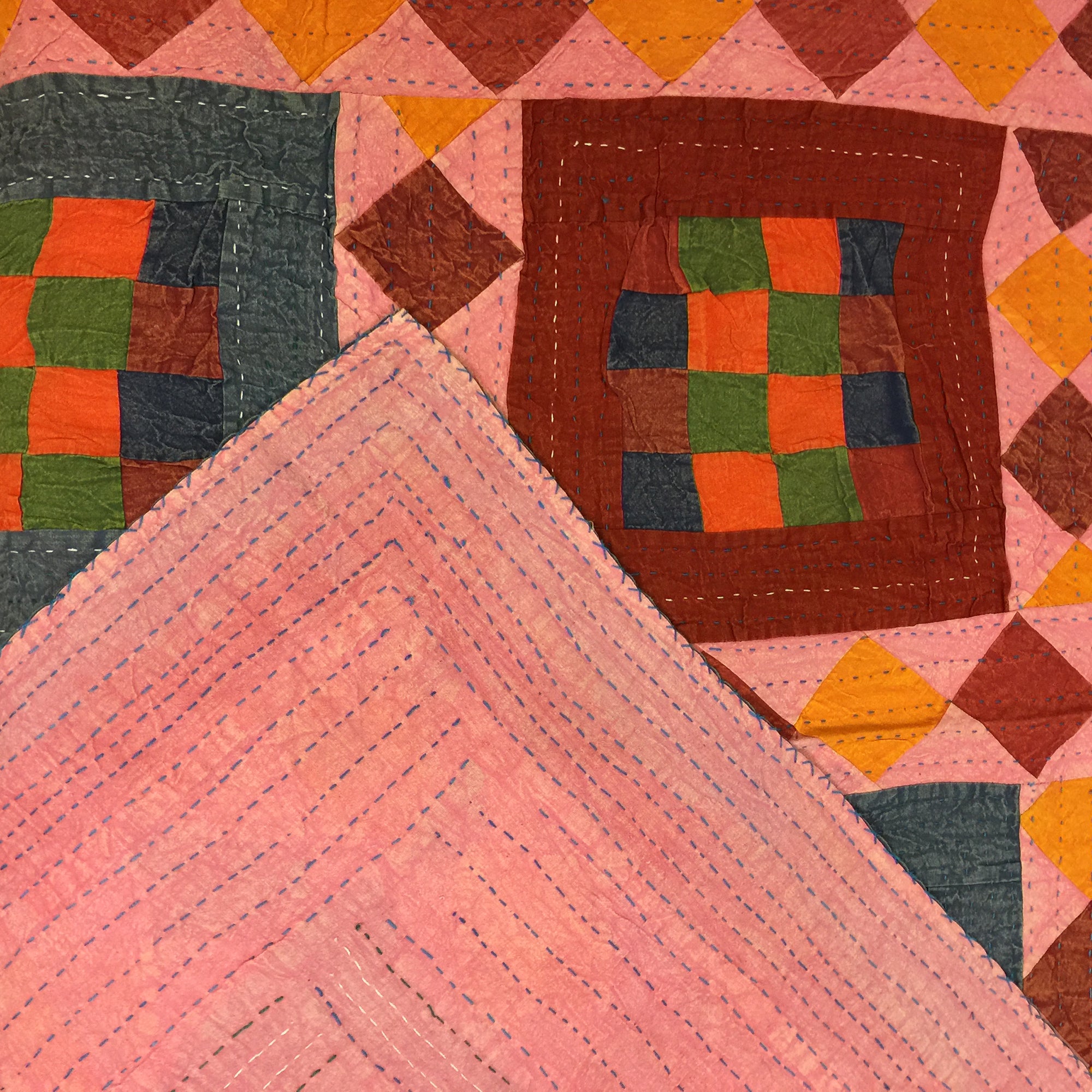 Checkered Patchwork Kantha Quilt-6 colors - Vintage India NYC