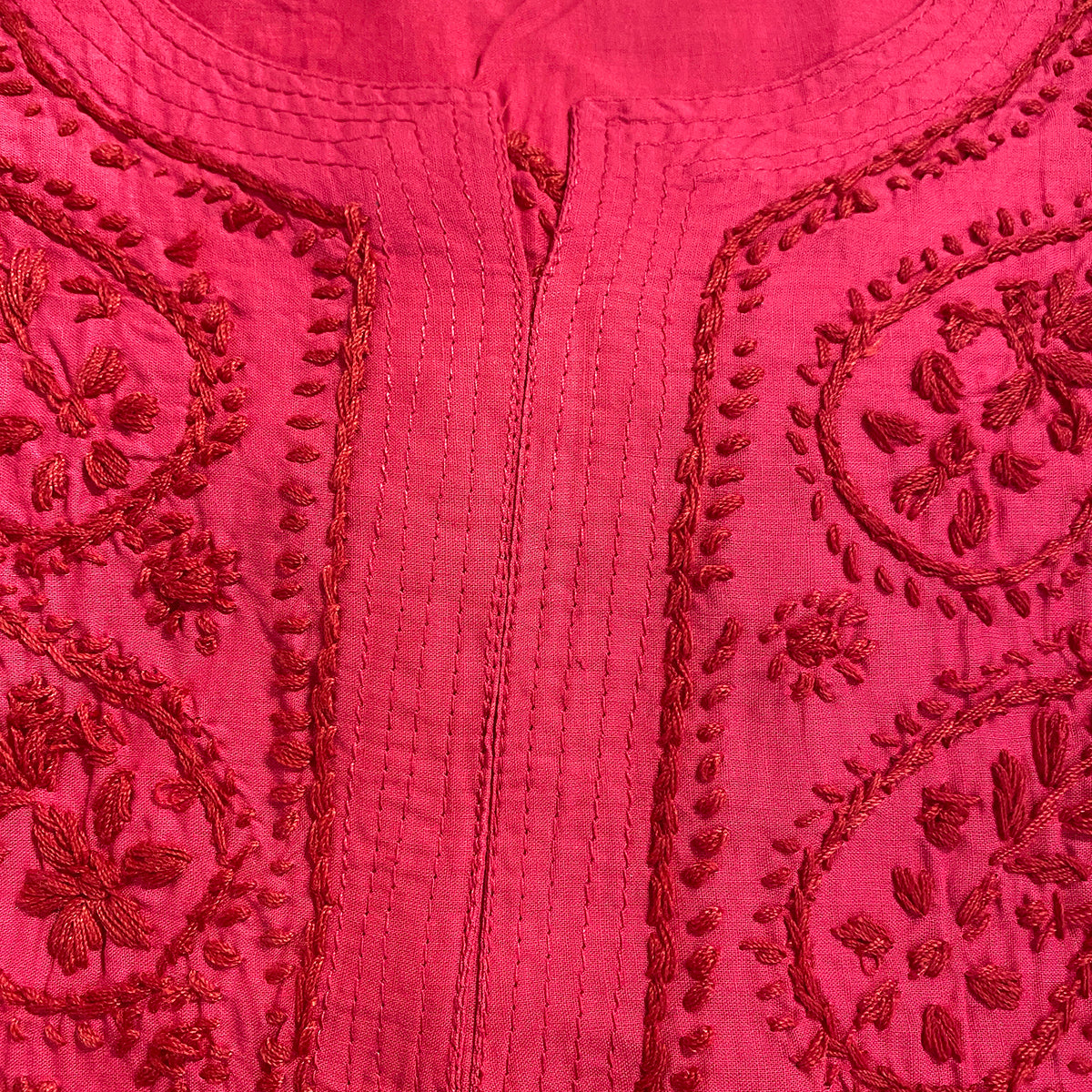 AR Long Embroidered Cotton Tunic Kurtis- L - Vintage India NYC