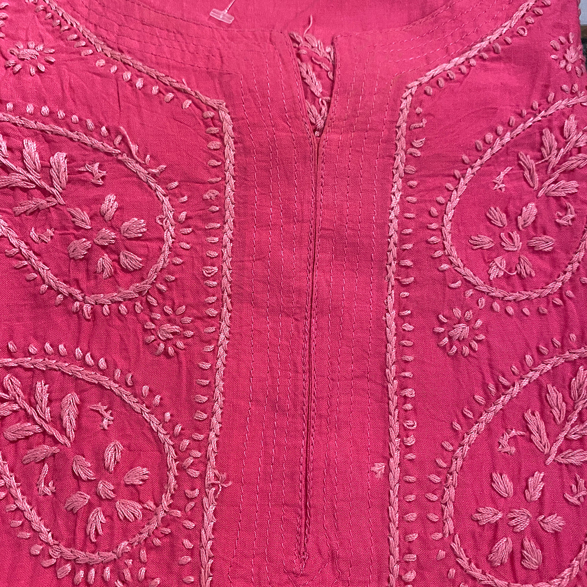 AR Long Embroidered Cotton Tunic Kurtis- L - Vintage India NYC