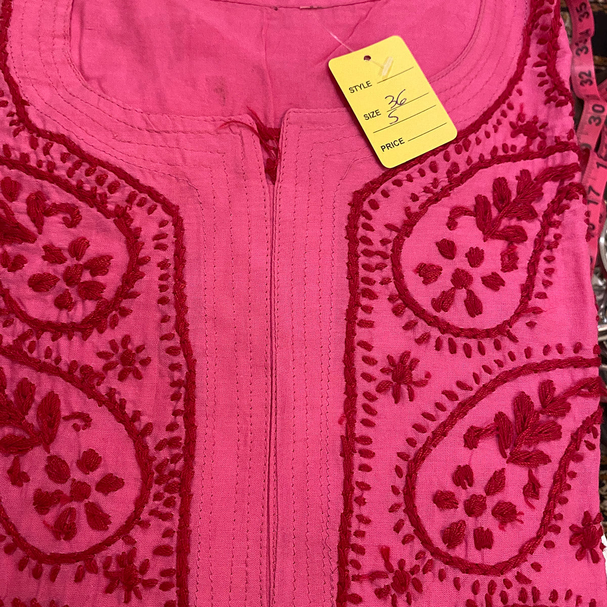 AR Long Embroidered Cotton Tunic kurtis- S - Vintage India NYC