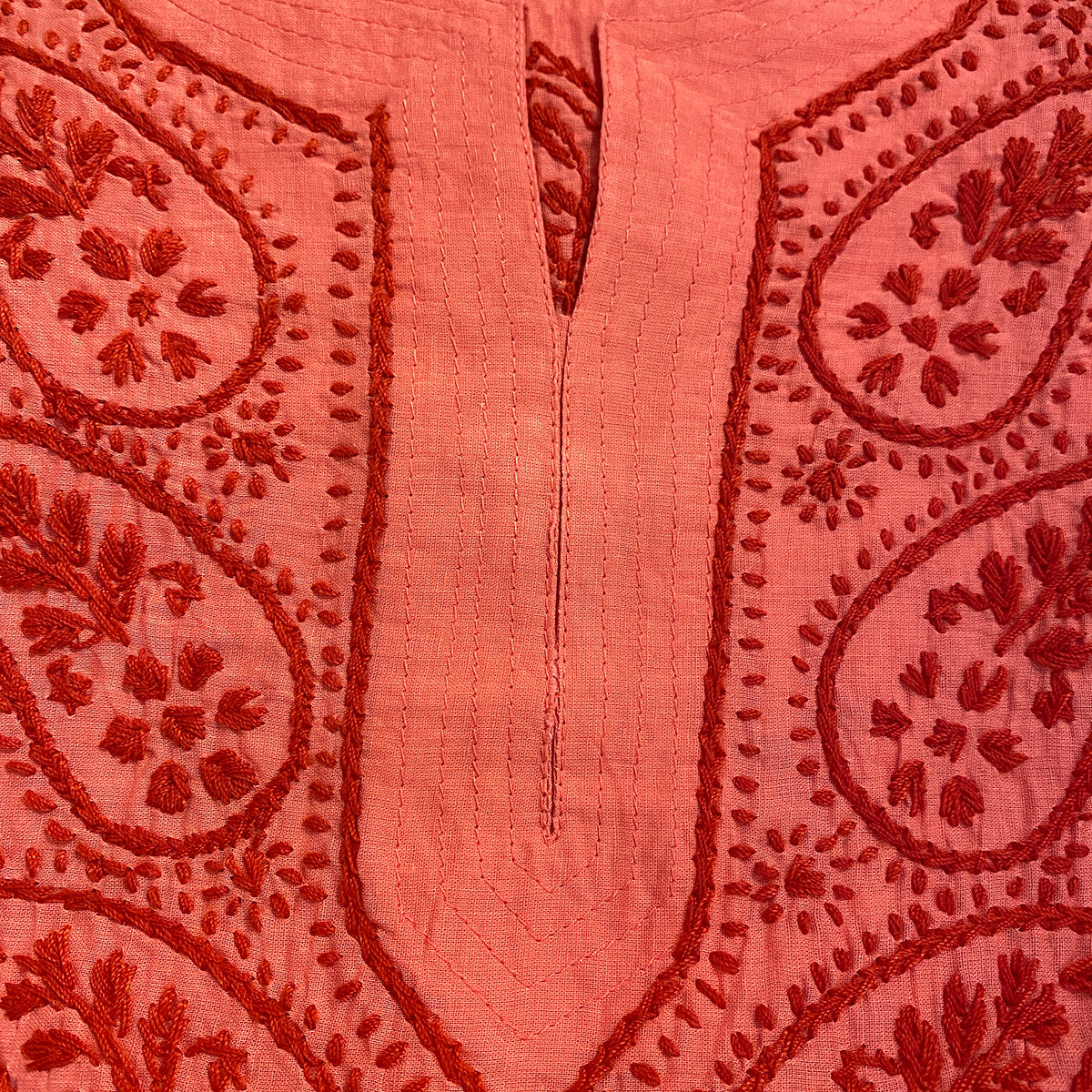AR Long Embroidered Cotton Tunic Kurtis- L - Vintage India NYC