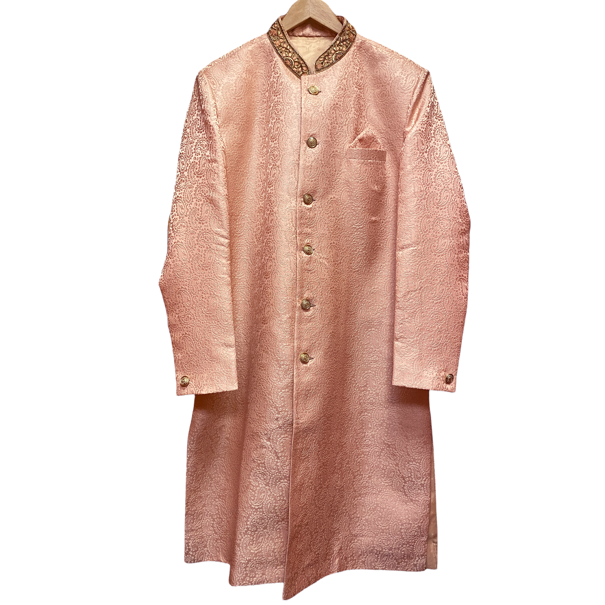 Blush Pink Jacquard Sherwani - Vintage India NYC