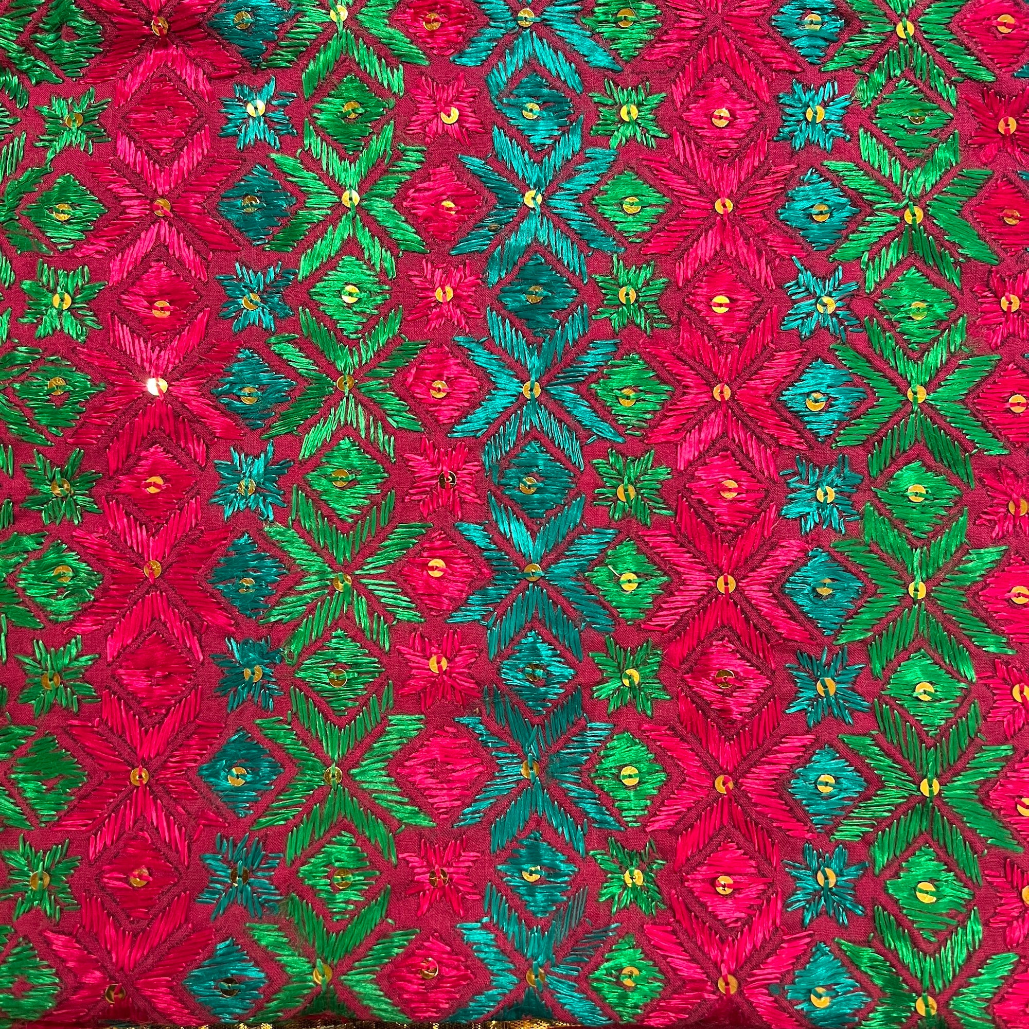 Phulkari Magenta Dupatta Scarf - Vintage India NYC