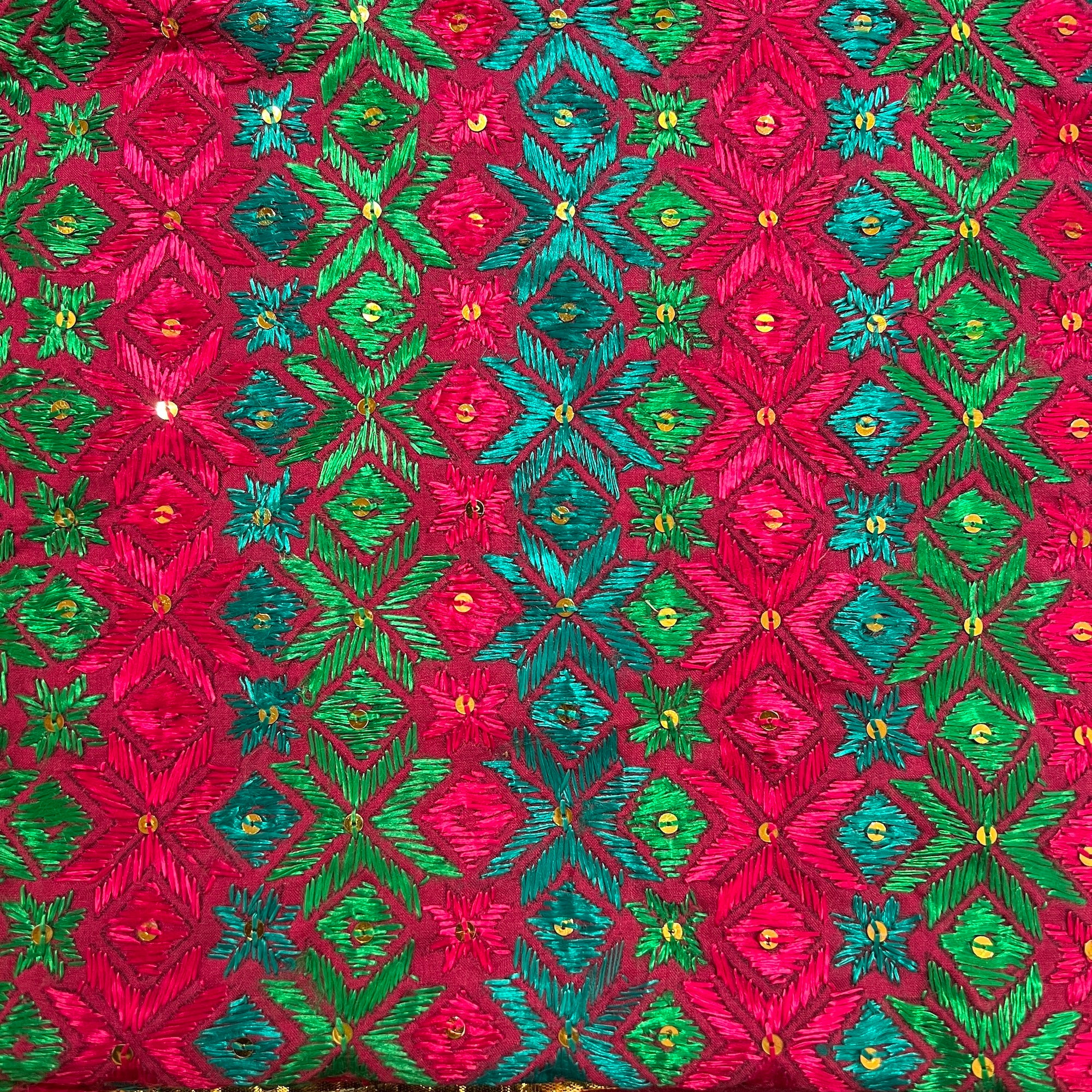 Phulkari Magenta Dupatta Scarf - Vintage India NYC