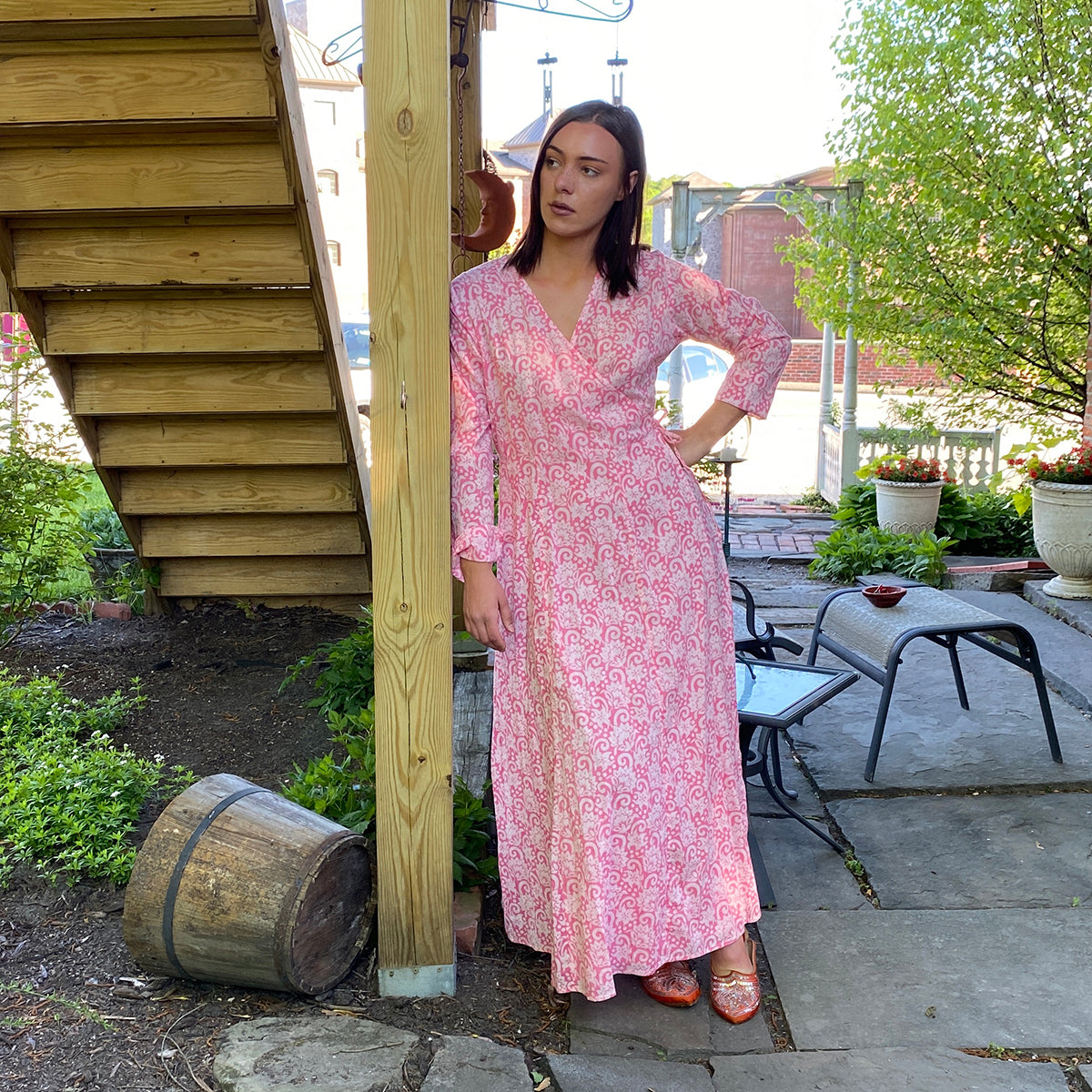 Cotton Blockprint Wrap Dress - Vintage India NYC