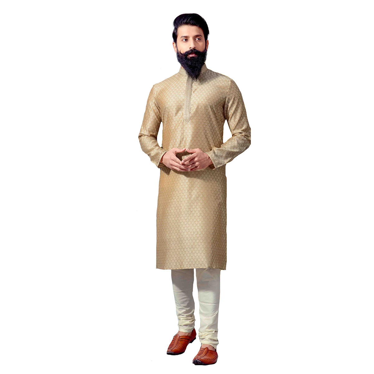 PK Tan Gold Brocade Kurta - Vintage India NYC