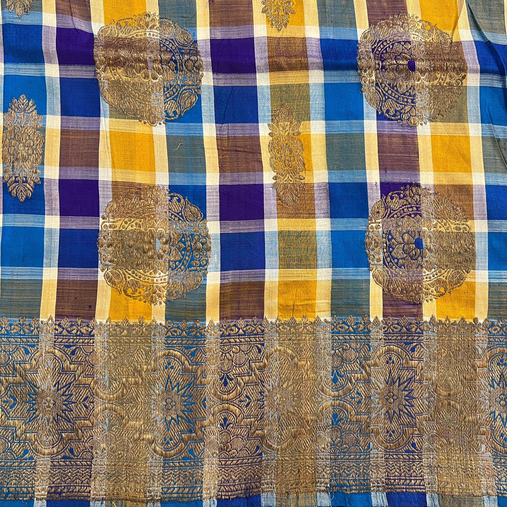 Madras Check Kanchipuram Saree - Vintage India NYC