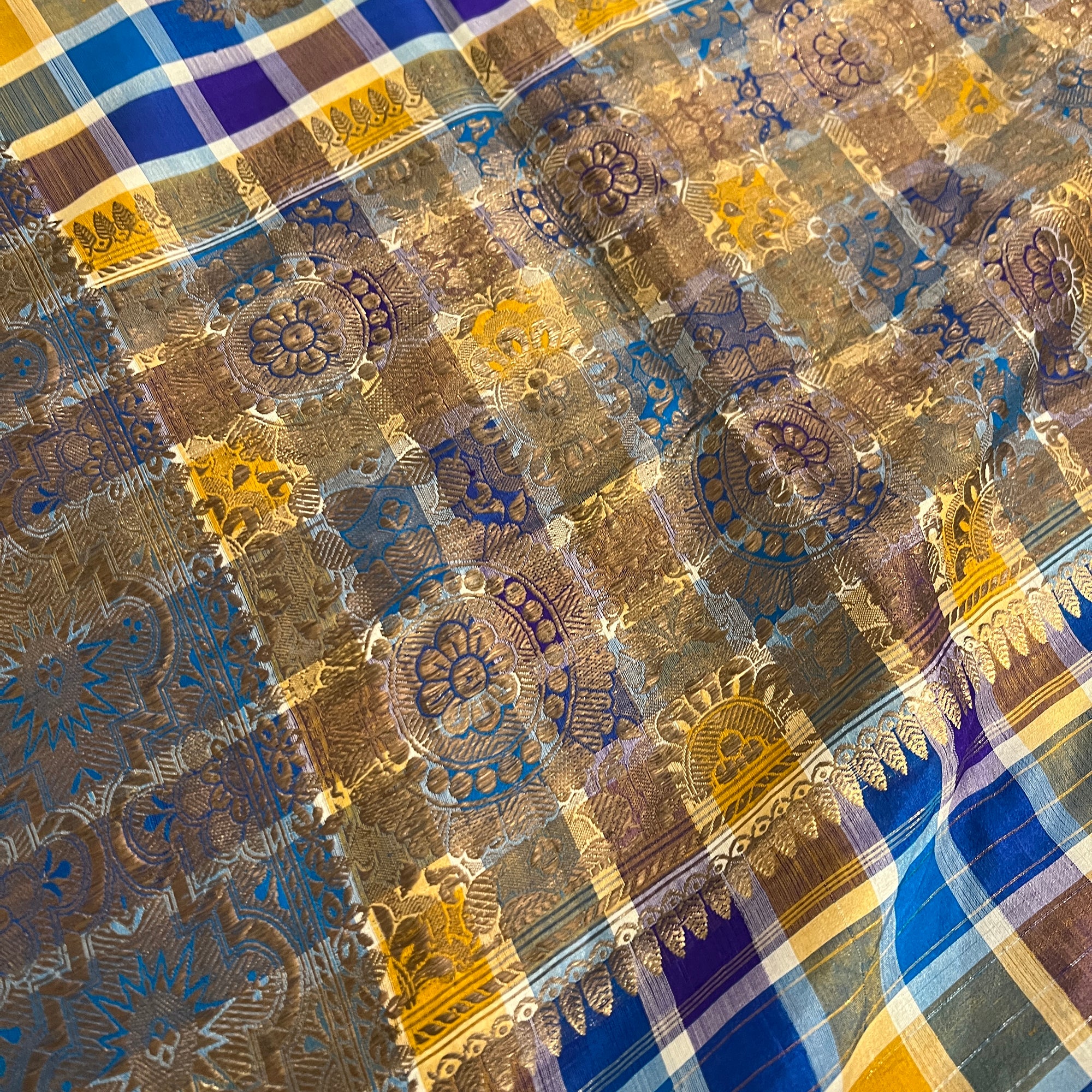 Madras Check Kanchipuram Saree - Vintage India NYC