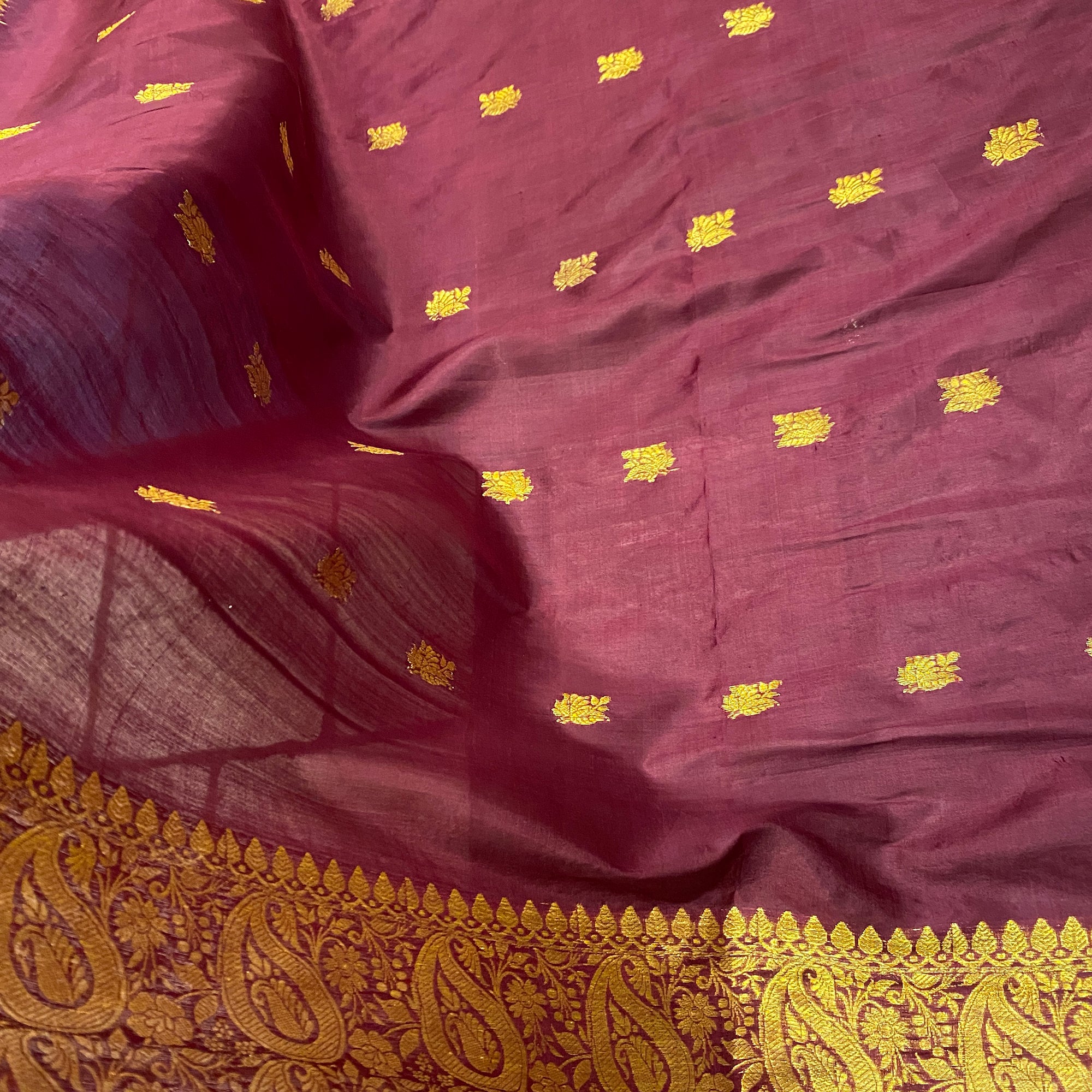 Handwoven Pure Silk and Gold Zari Dupatta Stoles-Many Colors - Vintage India NYC