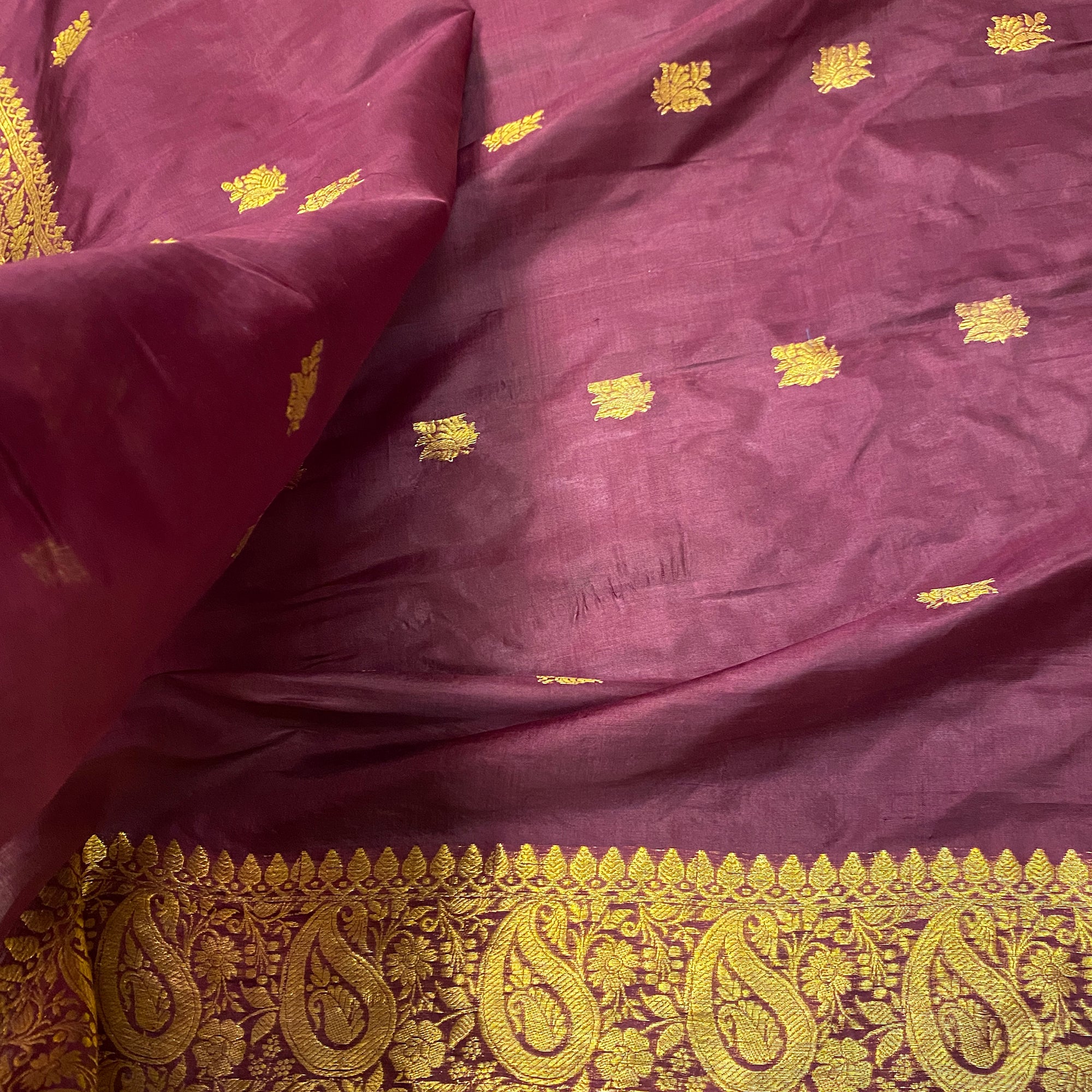 Handwoven Pure Silk and Gold Zari Dupatta Stoles-Many Colors - Vintage India NYC
