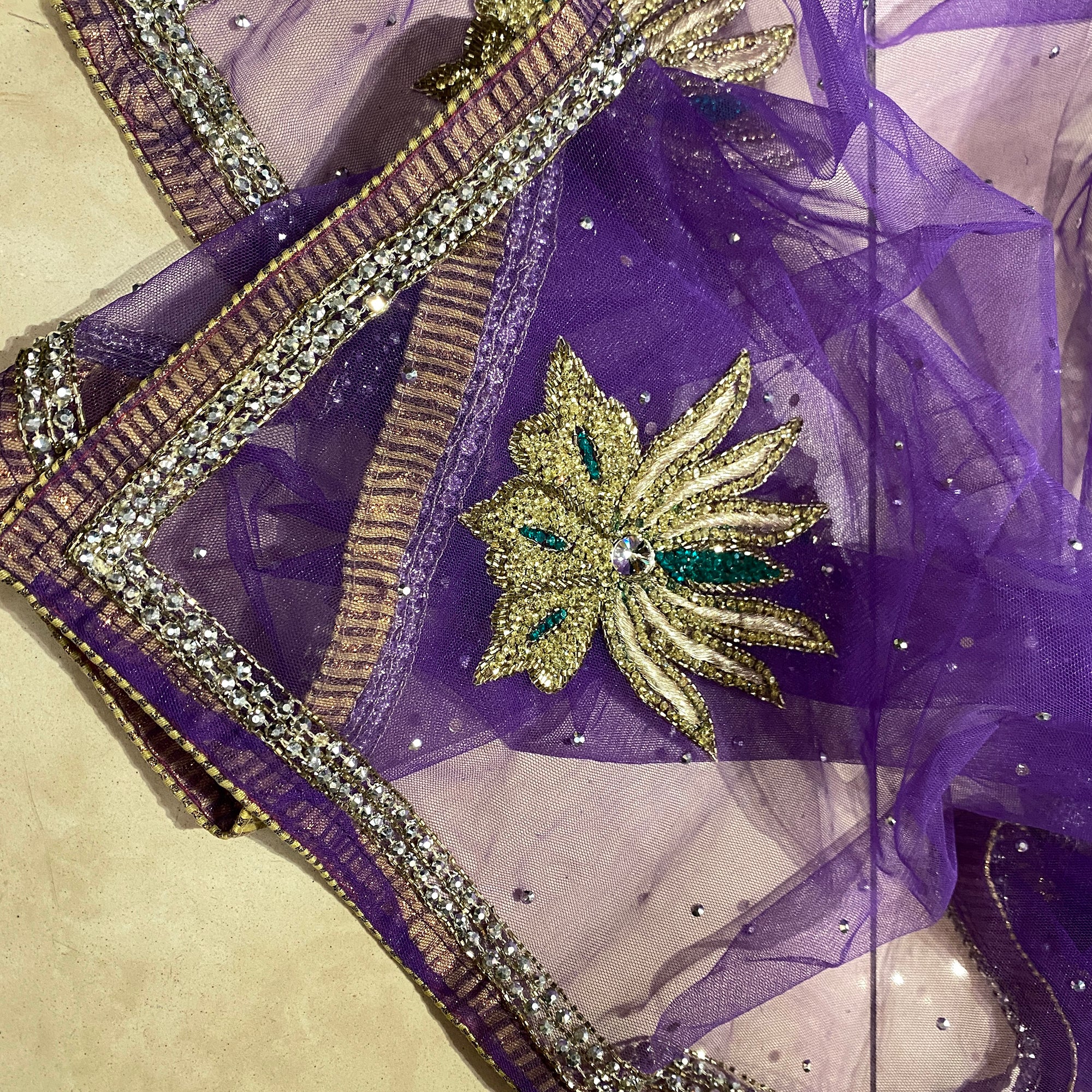 Purple Net Dupatta - Vintage India NYC