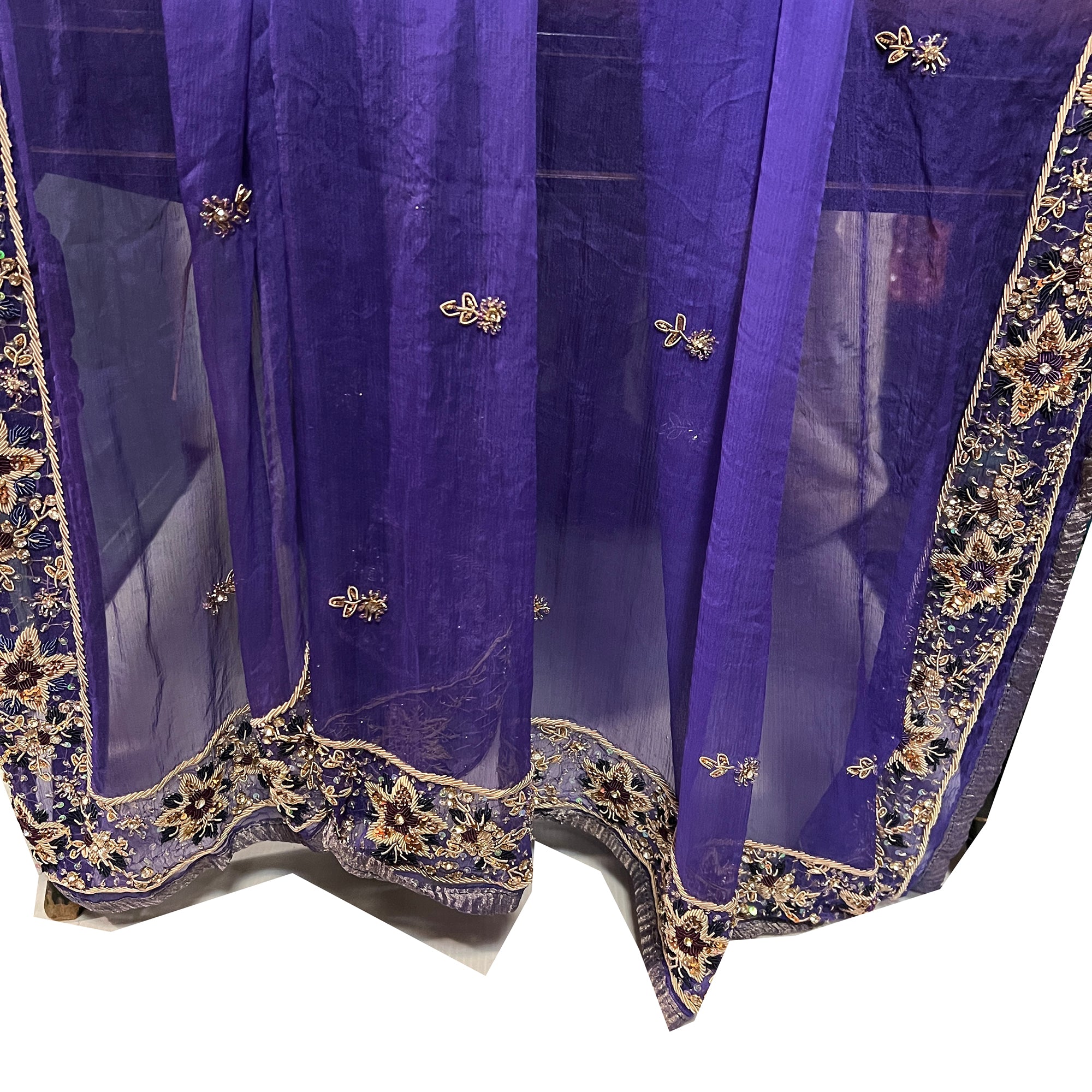 Vintage Violet Heavywork Dupatta Scarf 9103 - Vintage India NYC