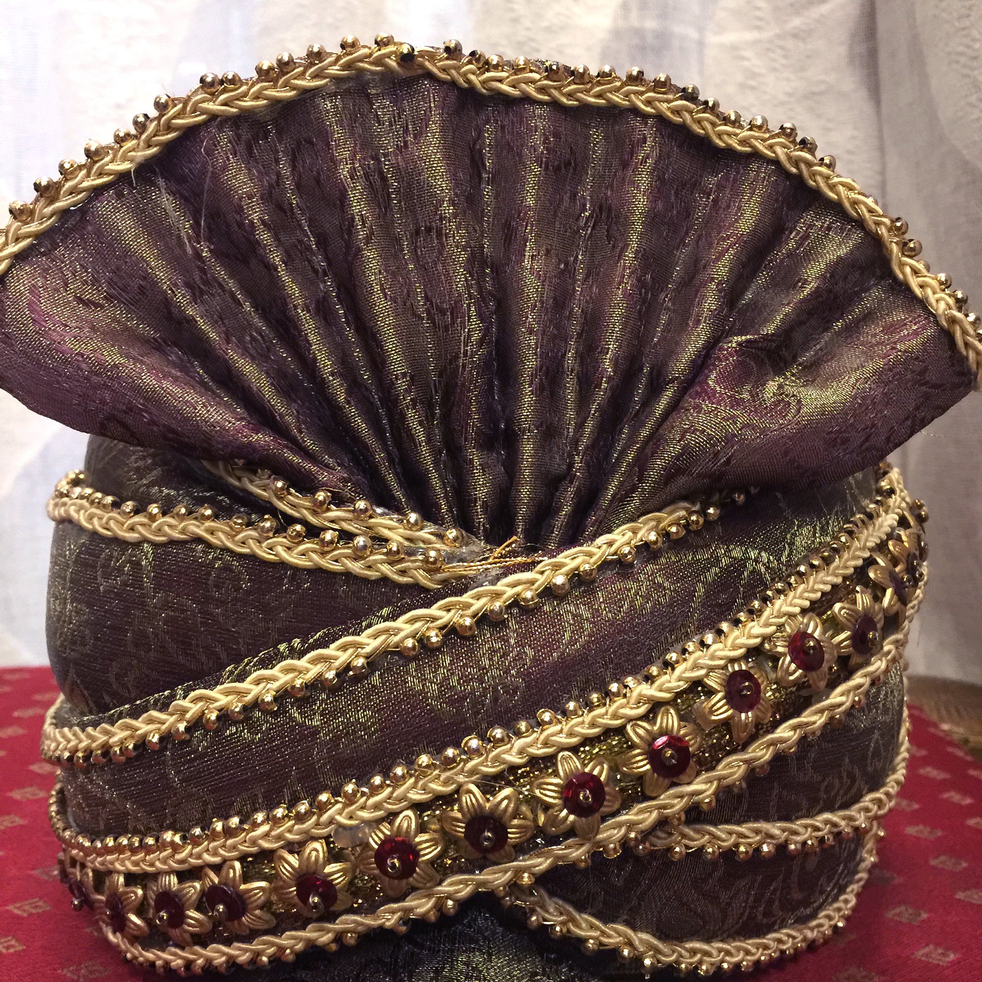 Boys Purple Grey Brocade Pagri - Vintage India NYC