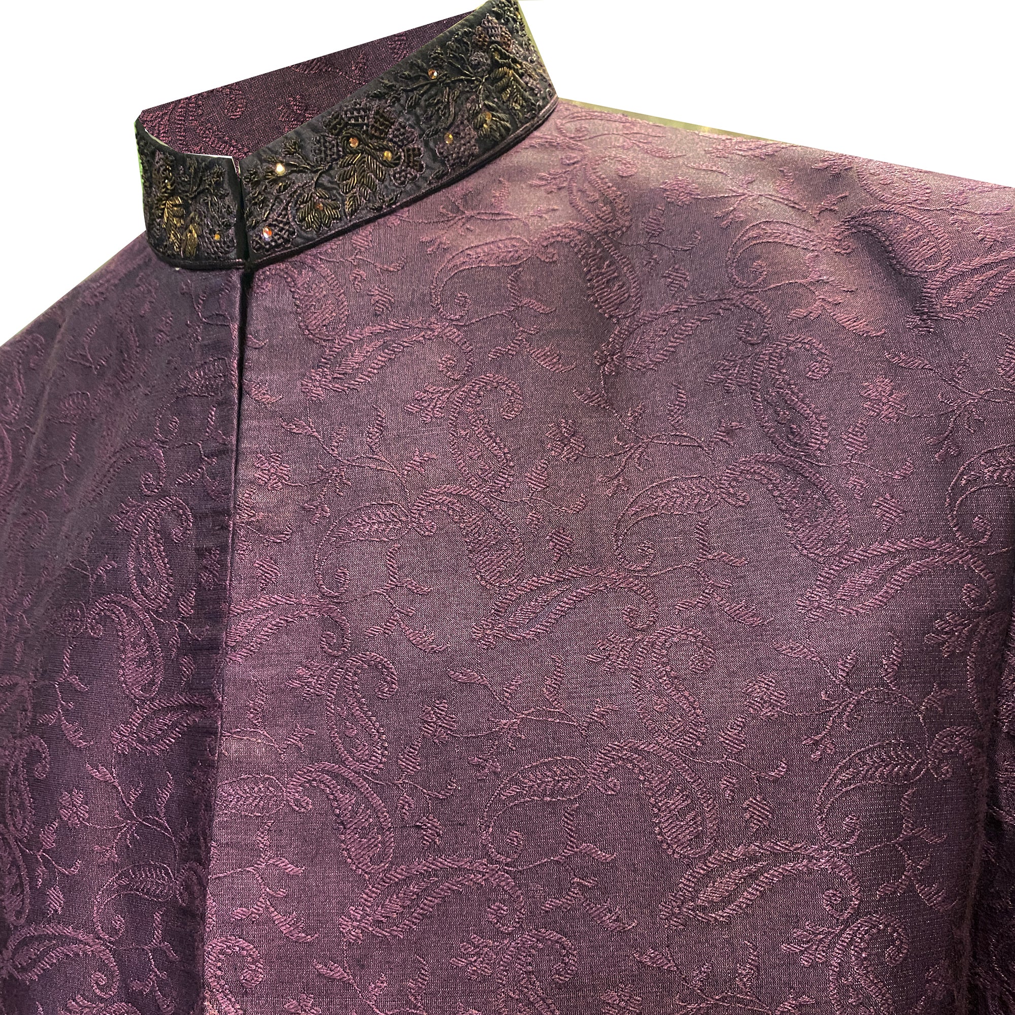 Purple Brocade Sherwani with Gold Embroidery - Vintage India NYC
