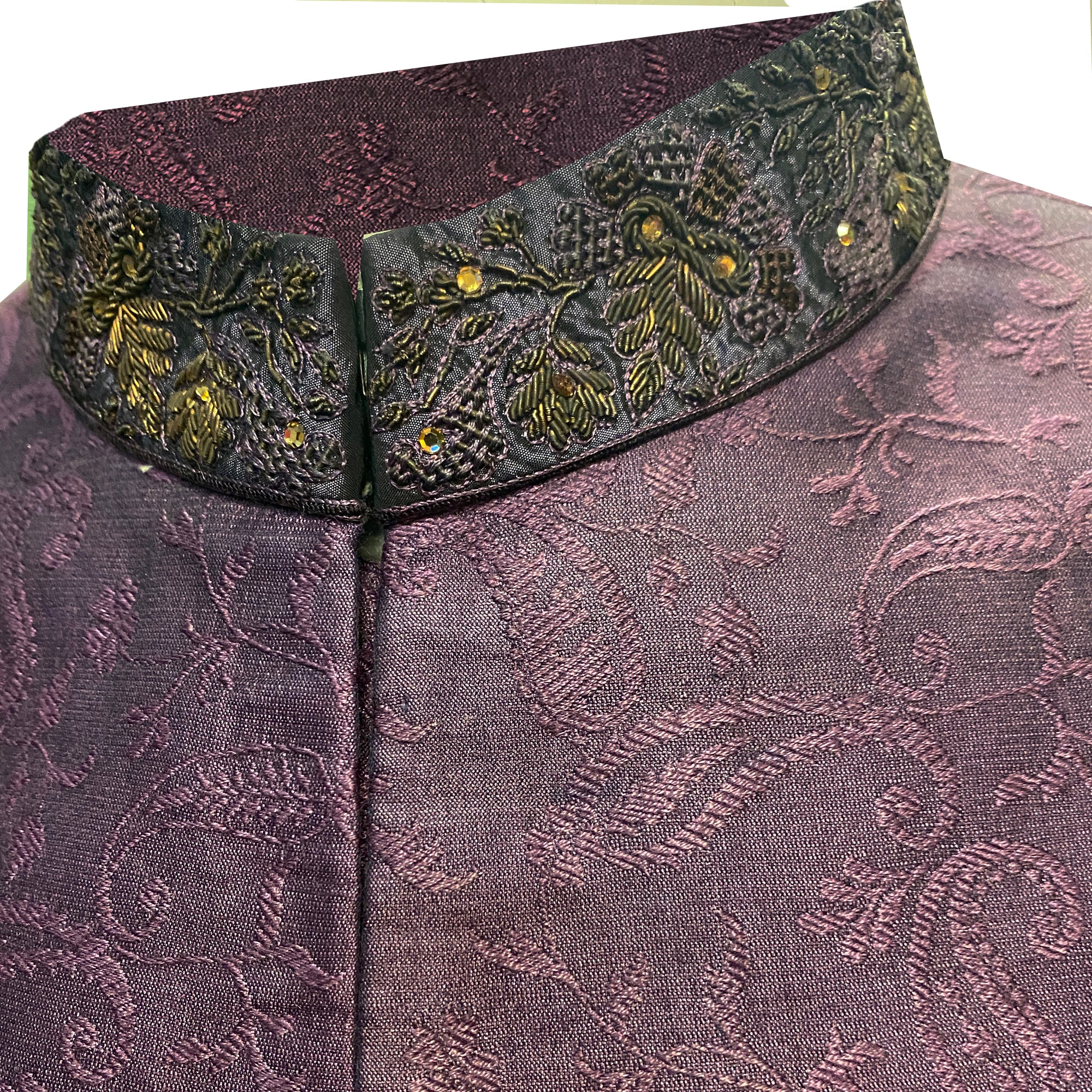 Purple Brocade Sherwani with Gold Embroidery - Vintage India NYC