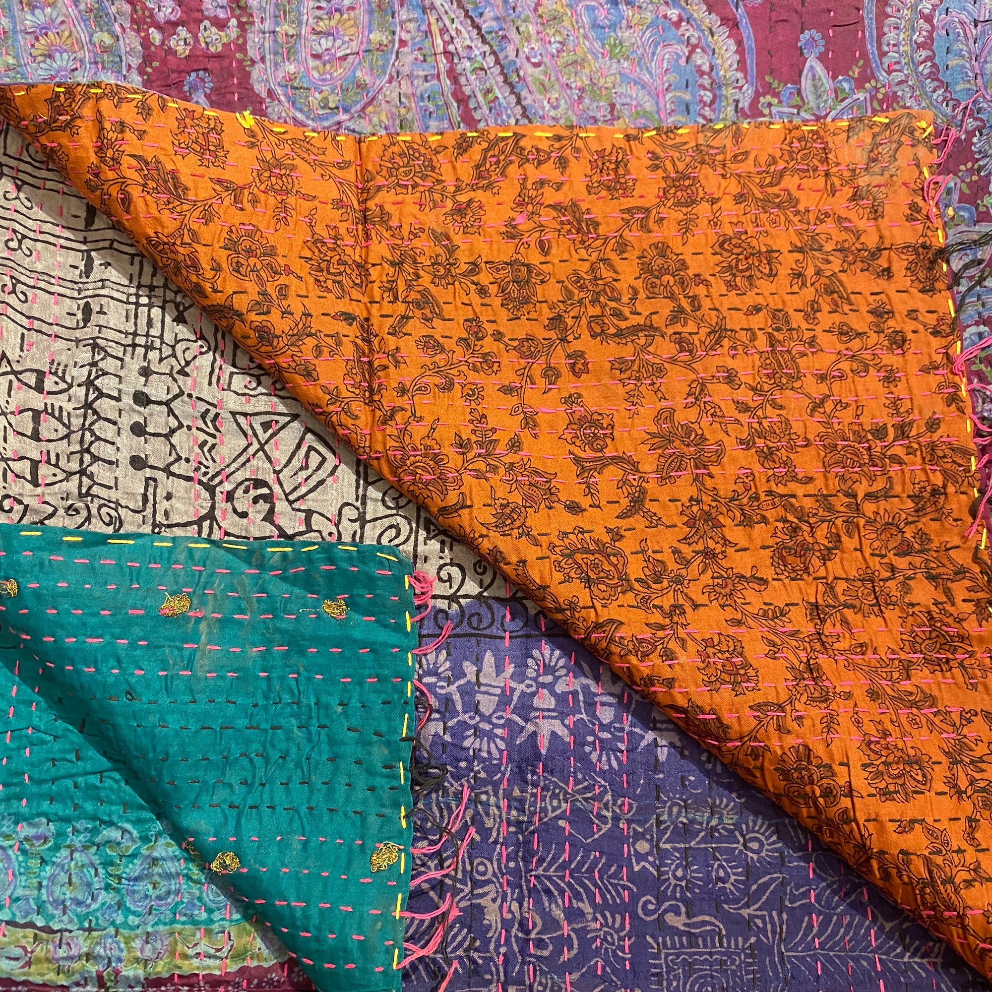 Silk Kantha Stoles - Vintage India NYC