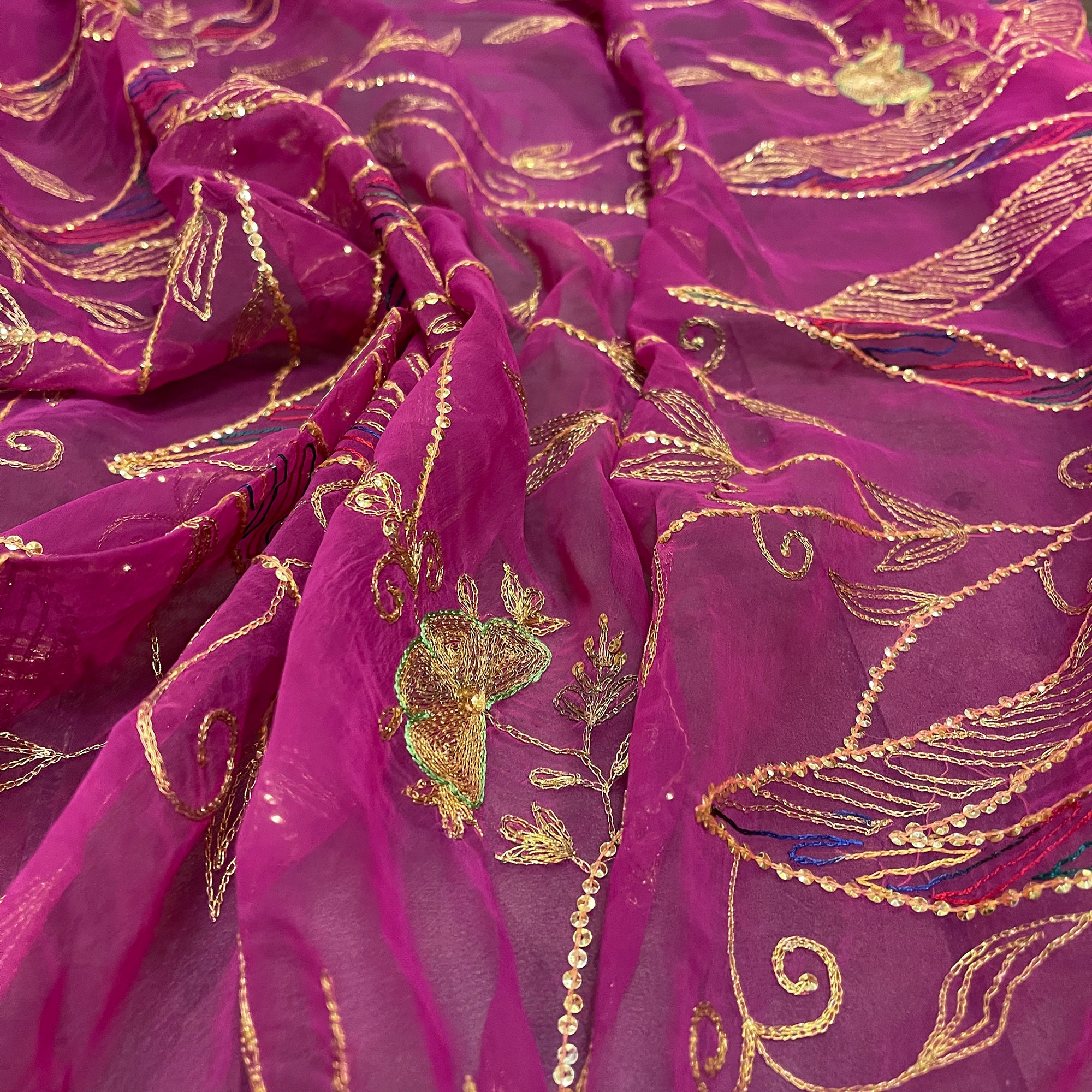 Vintage Bright Rani Pink Dupatta Scarf 8685 - Vintage India NYC