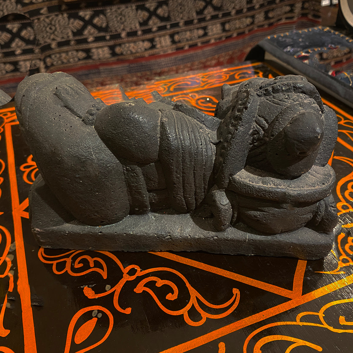 Cast Stone Reclining Ganesha - Vintage India NYC